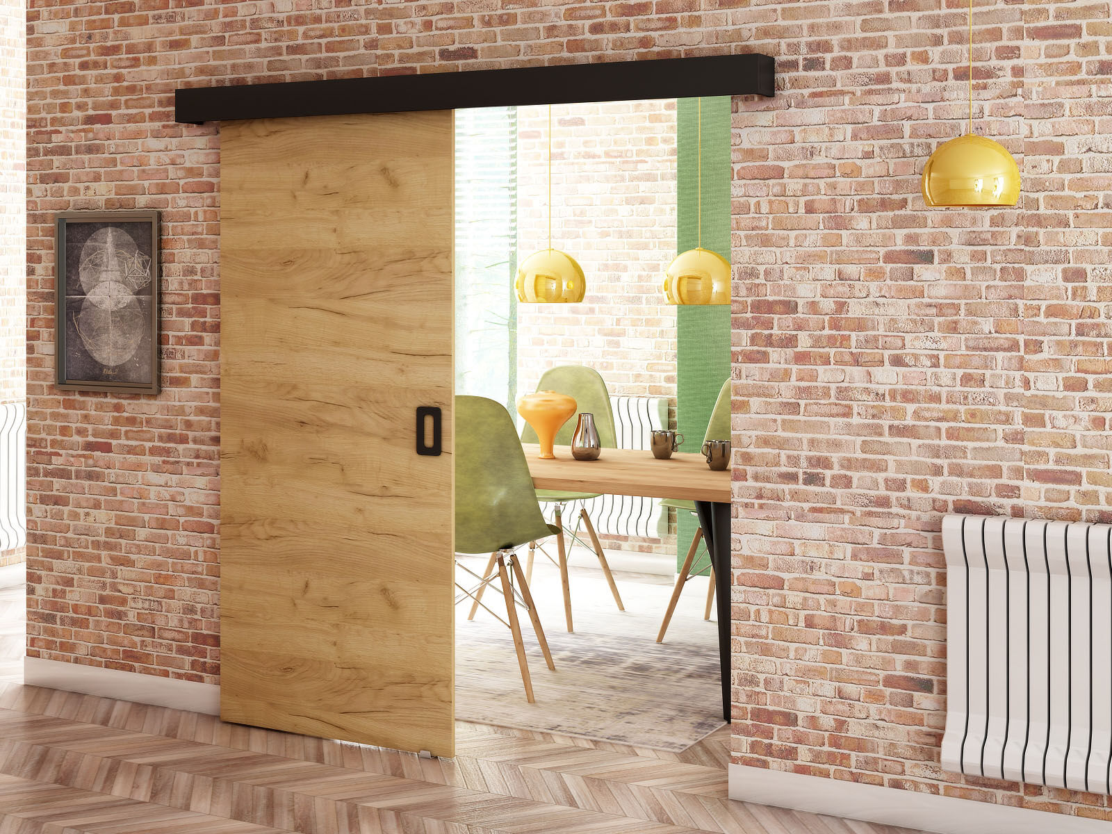 Porte coulissante BENITO chêne artisan doré