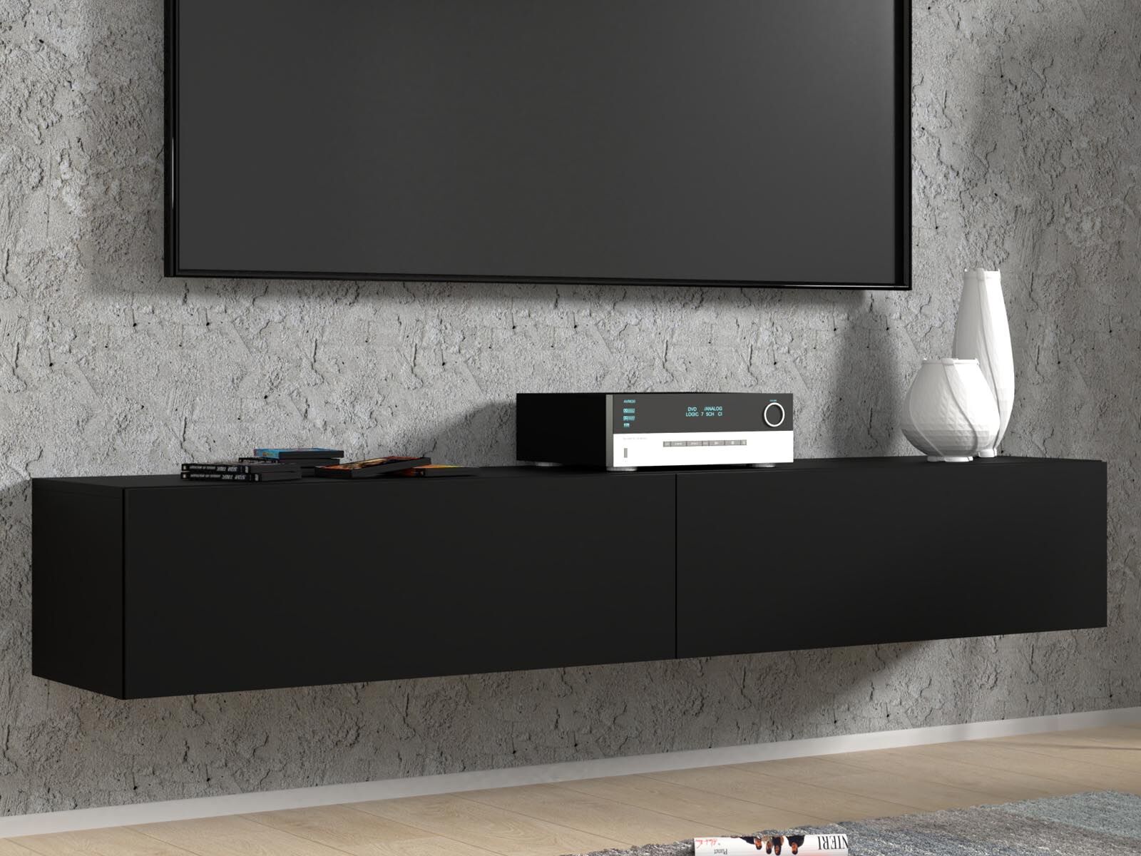 Meuble tv-hifi BINTO 2 portes 180 cm noir/noir phanton