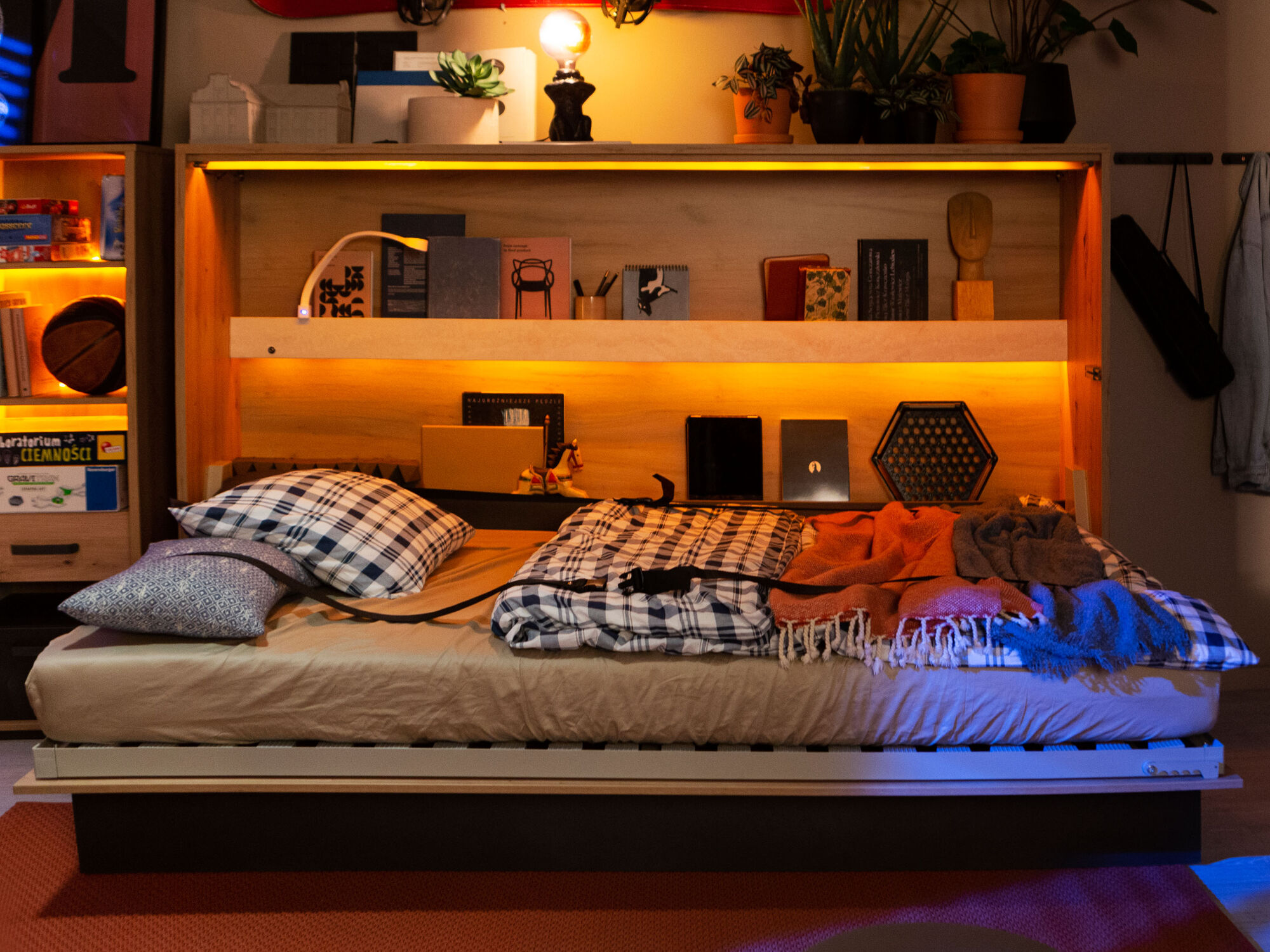 Lit mural escamotable CONCEPTION JUNIOR 120x200 cm chêne artisan (horizontal) avec matelas