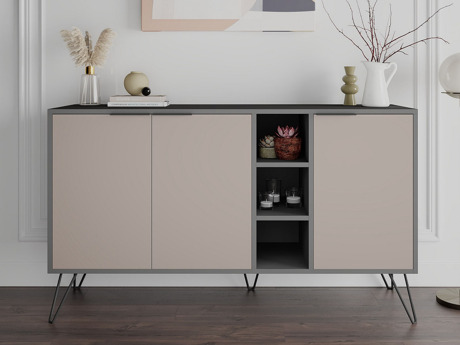 Buffet/bahut CLARO 3 portes anthracite/brun clair