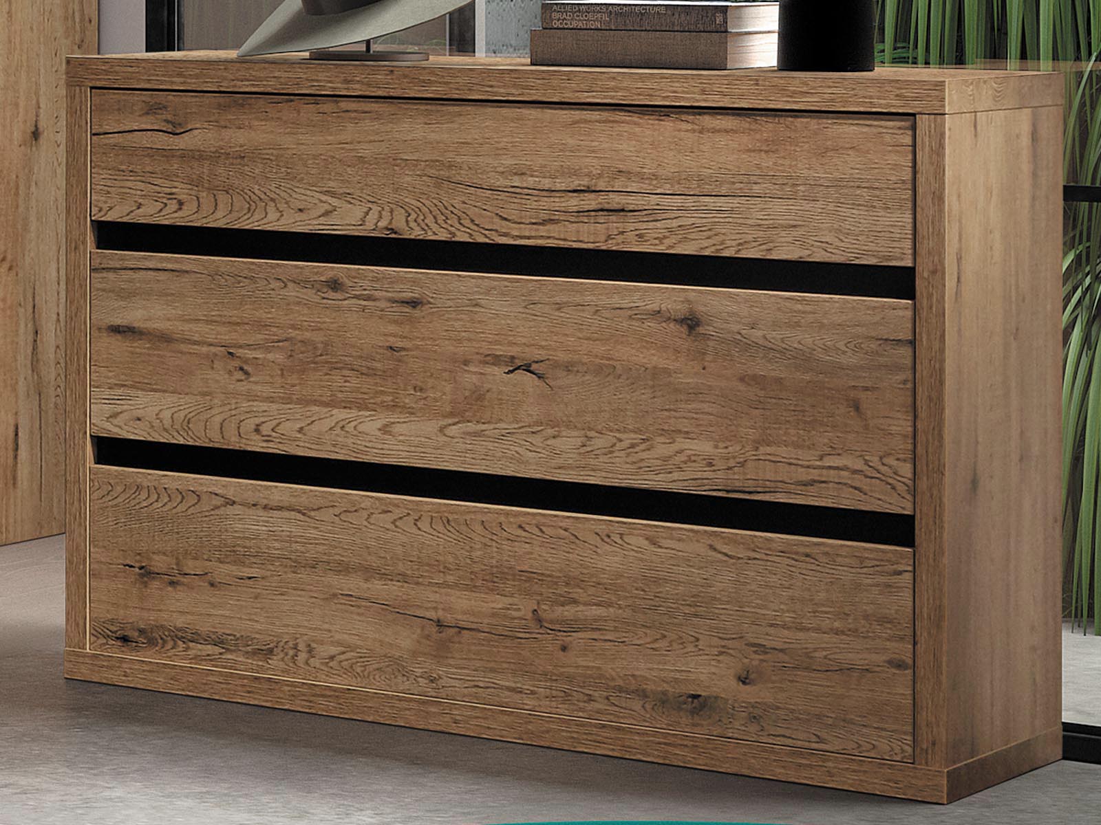 Commode OLIGA 3 tiroirs chêne scarlet