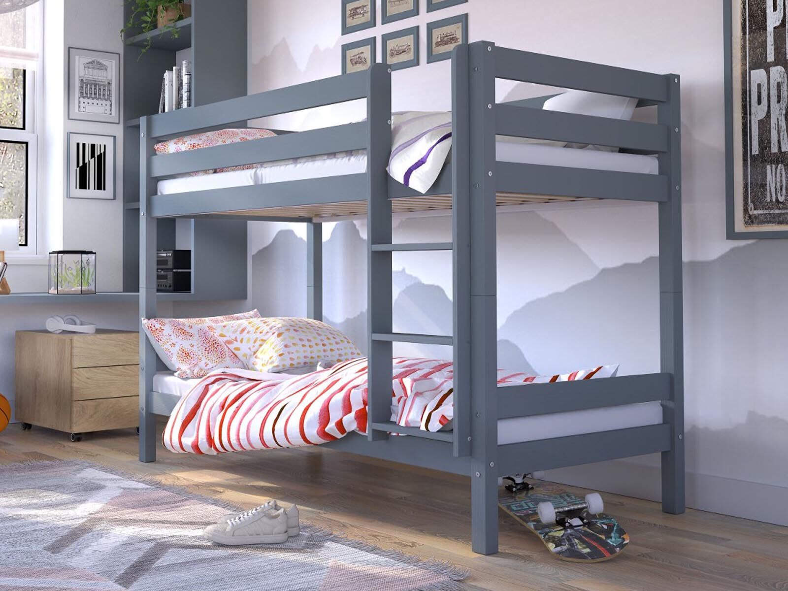 Lit superposé DALO 90x190 cm pin anthracite