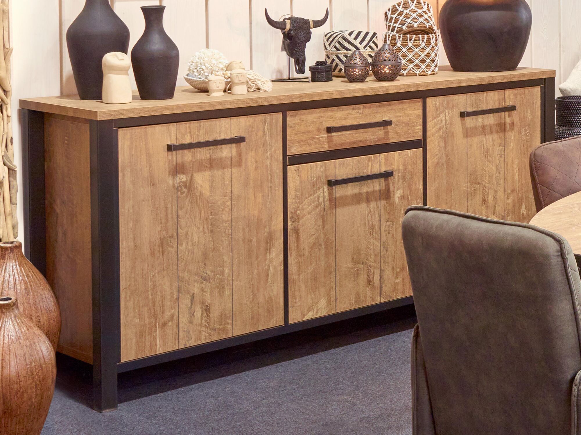 Buffet/bahut LOVELY 3 portes 1 tiroir 183 cm teck orangé