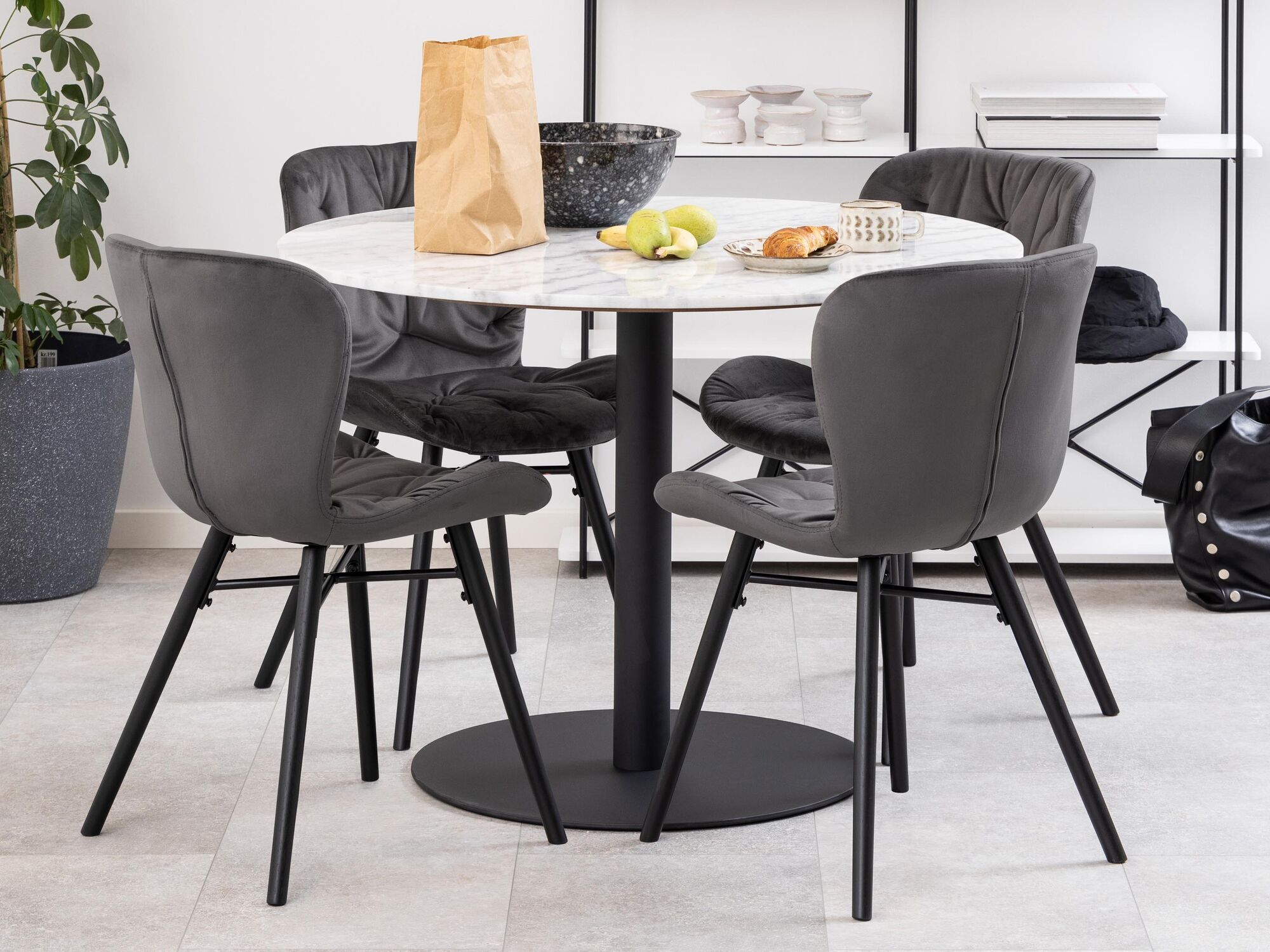 Table repas LORBY Ø 105 cm marbre blanc/noir
