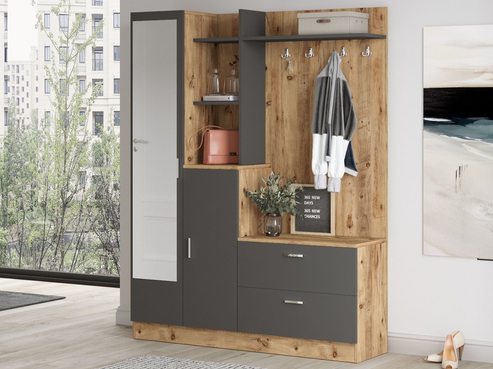 Vestiaire DECAMPOS 4 portes pin atlantique/anthracite