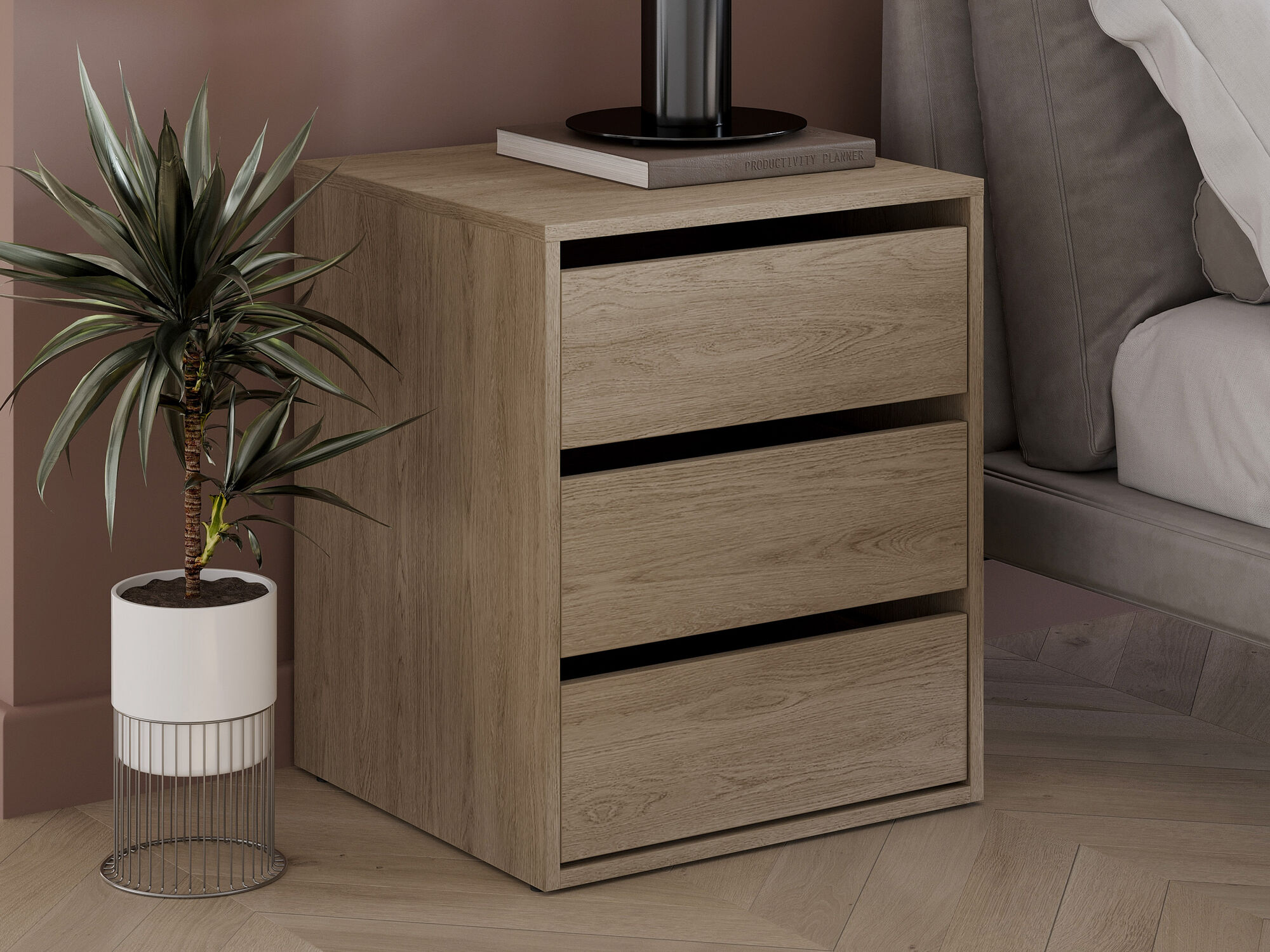 Chevet ARTEMIS 3 tiroirs chêne shetland