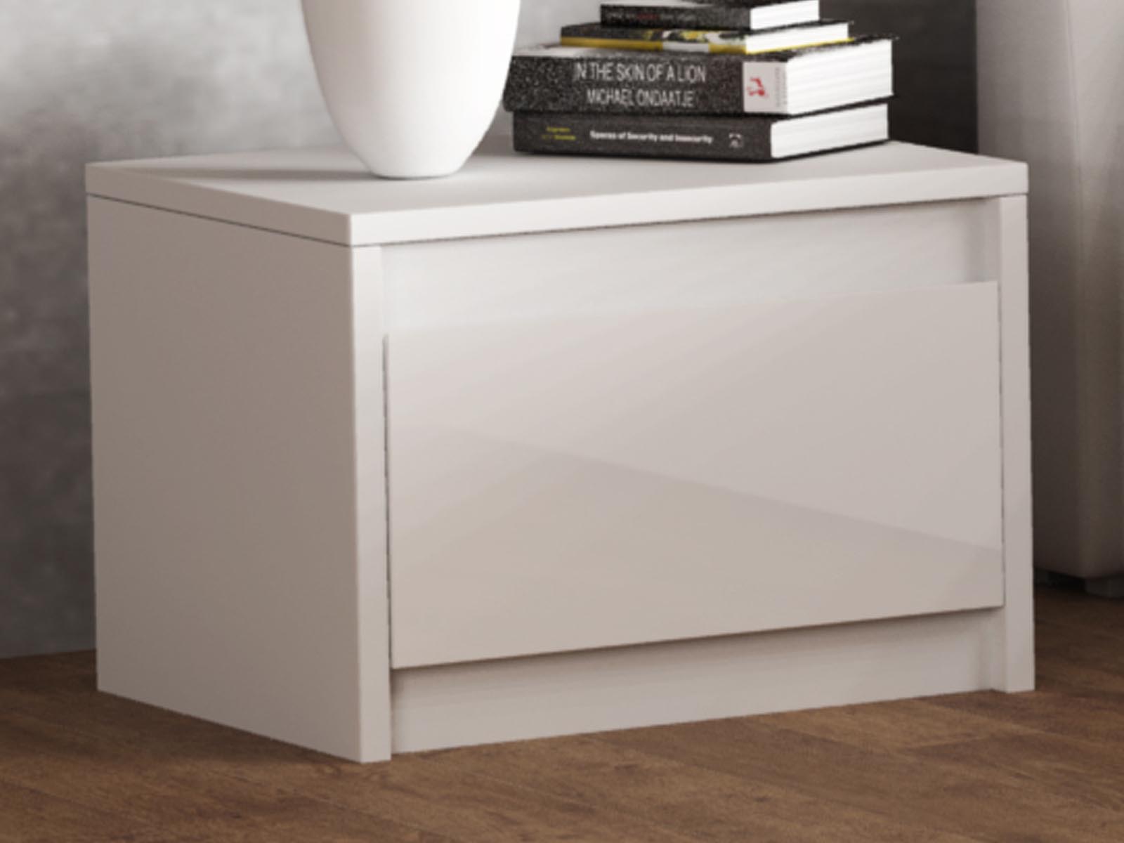 Lot de 2 chevets ITALO 1 tiroir blanc/blanc brillant