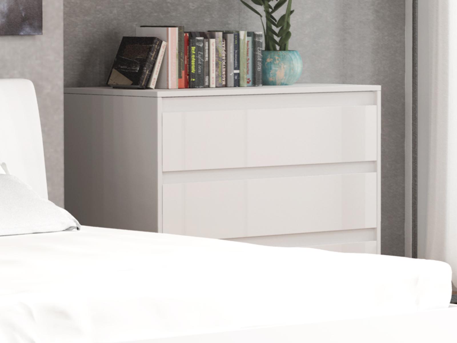 Commode ITALO 3 tiroirs blanc/blanc brillant