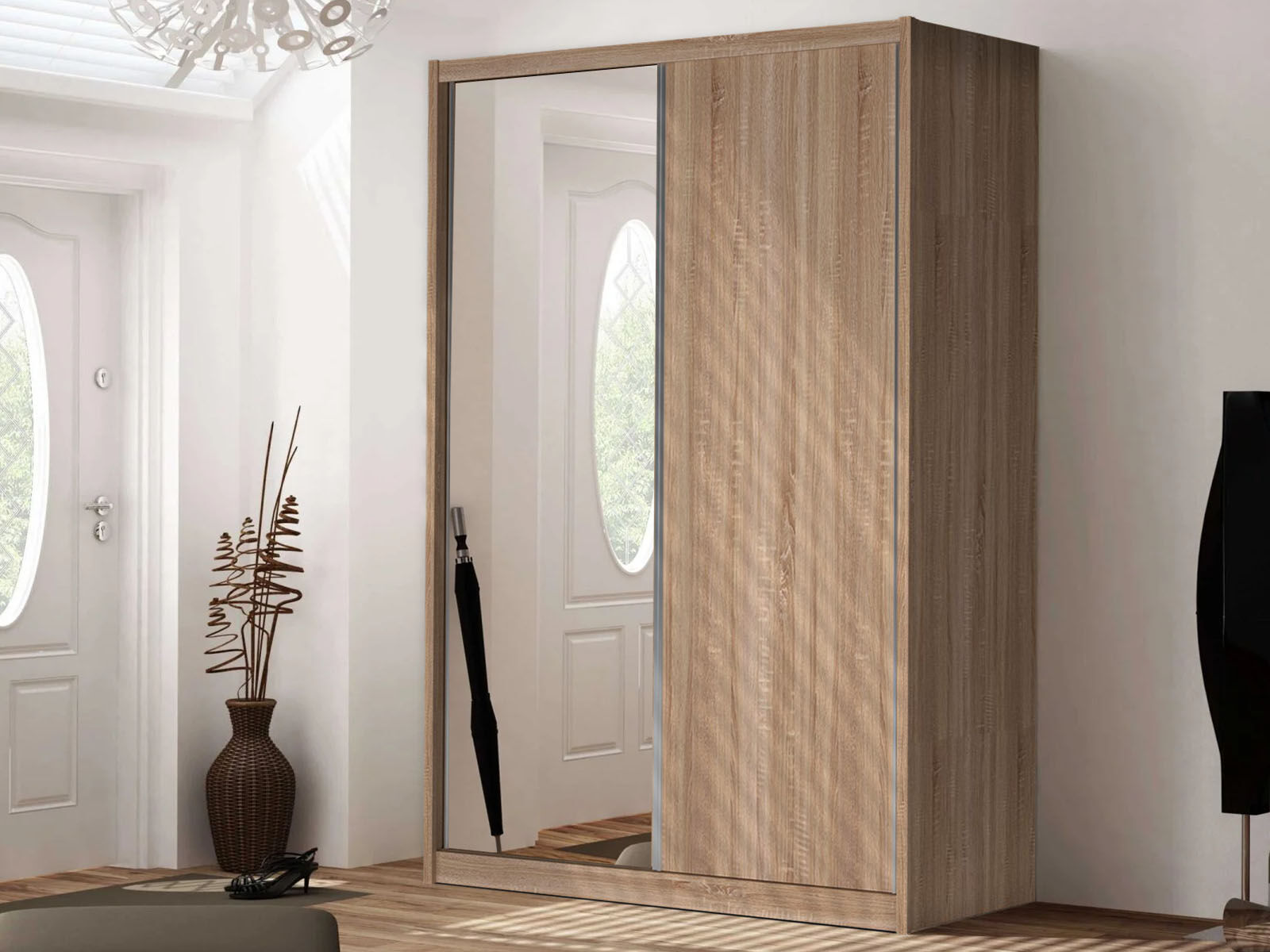 Armoire KARL 2 portes coulissantes chêne sonoma avec miroir