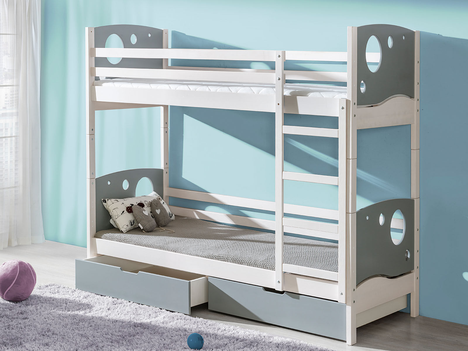 Lit superposé KIWI 80x190 cm pin blanc/gris