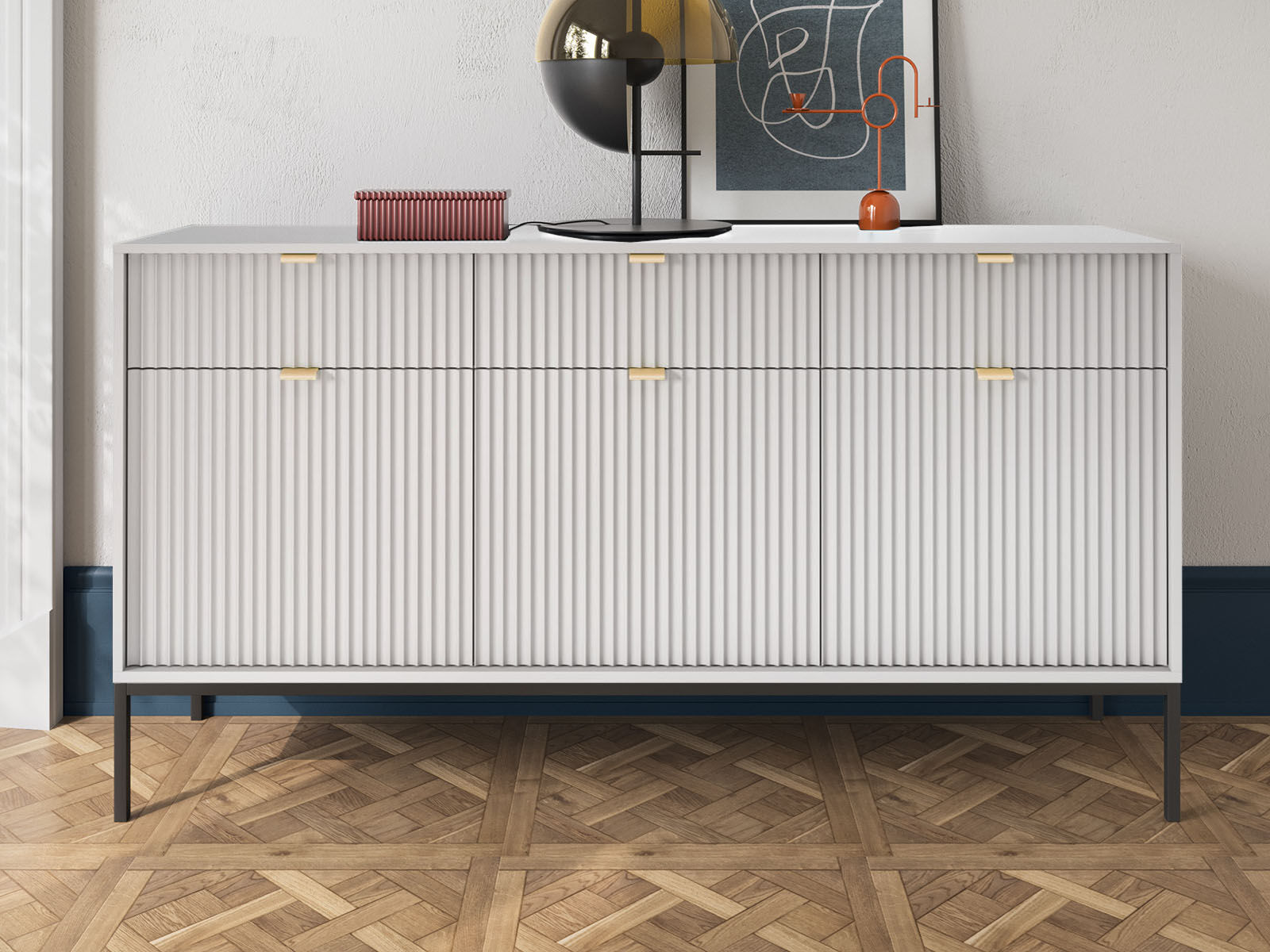 Buffet/bahut NORYA 3 portes 3 tiroirs gris