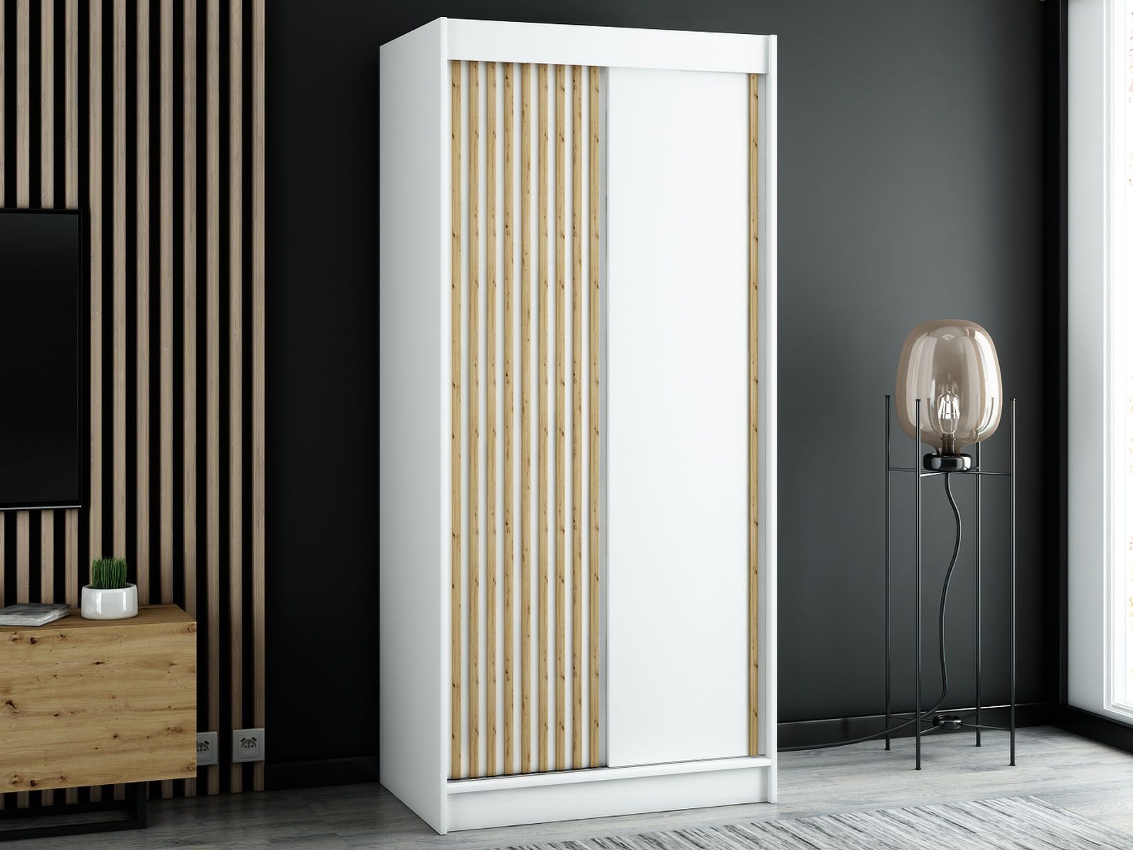 Armoire LAMORA 2 portes coulissantes 100 cm blanc