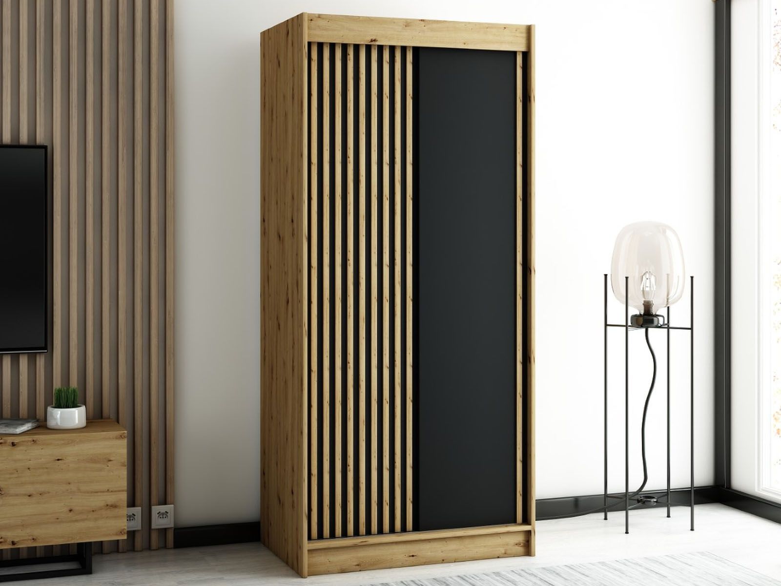 Armoire LAMORA 2 portes coulissantes 100 cm chêne artisan