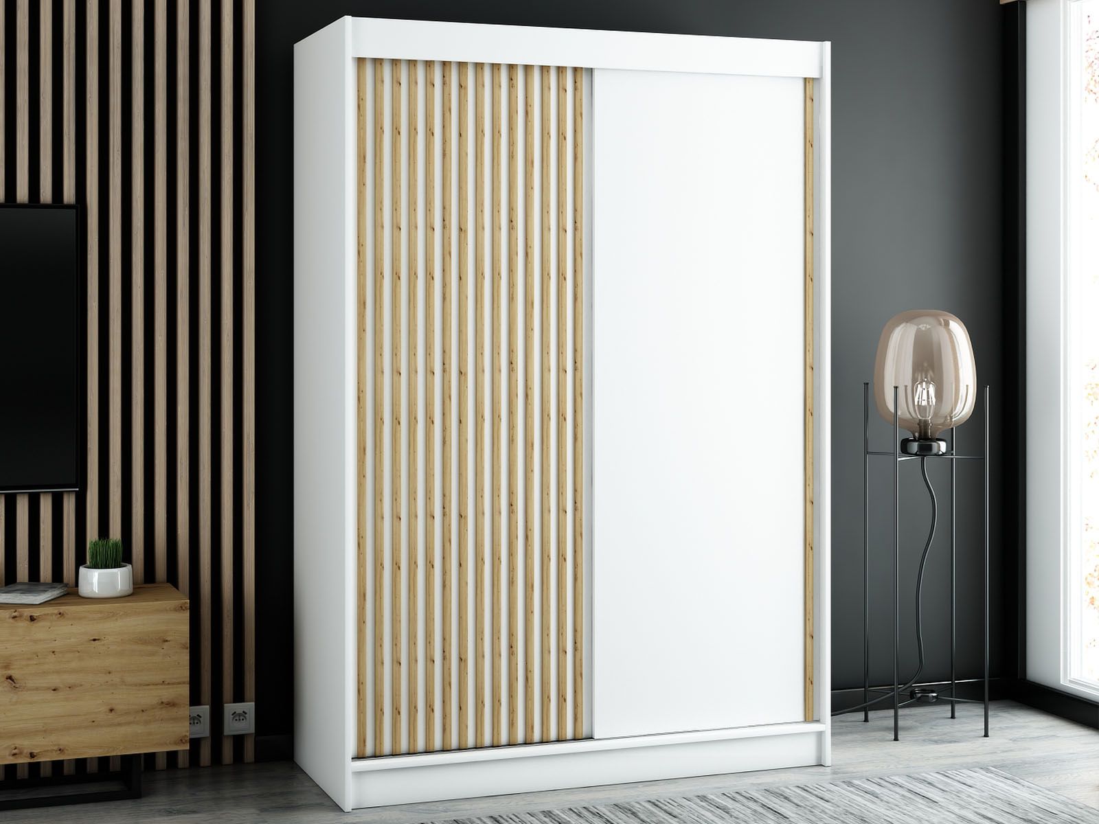 Armoire LAMORA 2 portes coulissantes 150 cm blanc