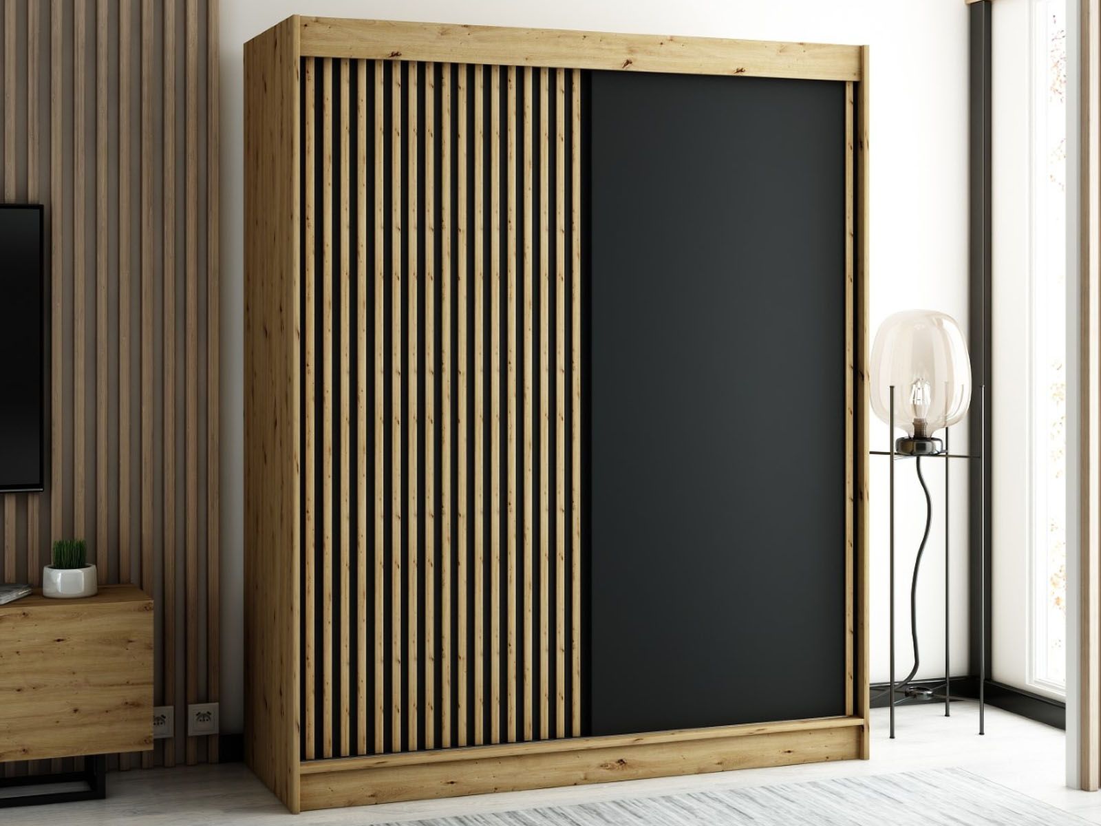 Armoire LAMORA 2 portes coulissantes 180 cm chêne artisan