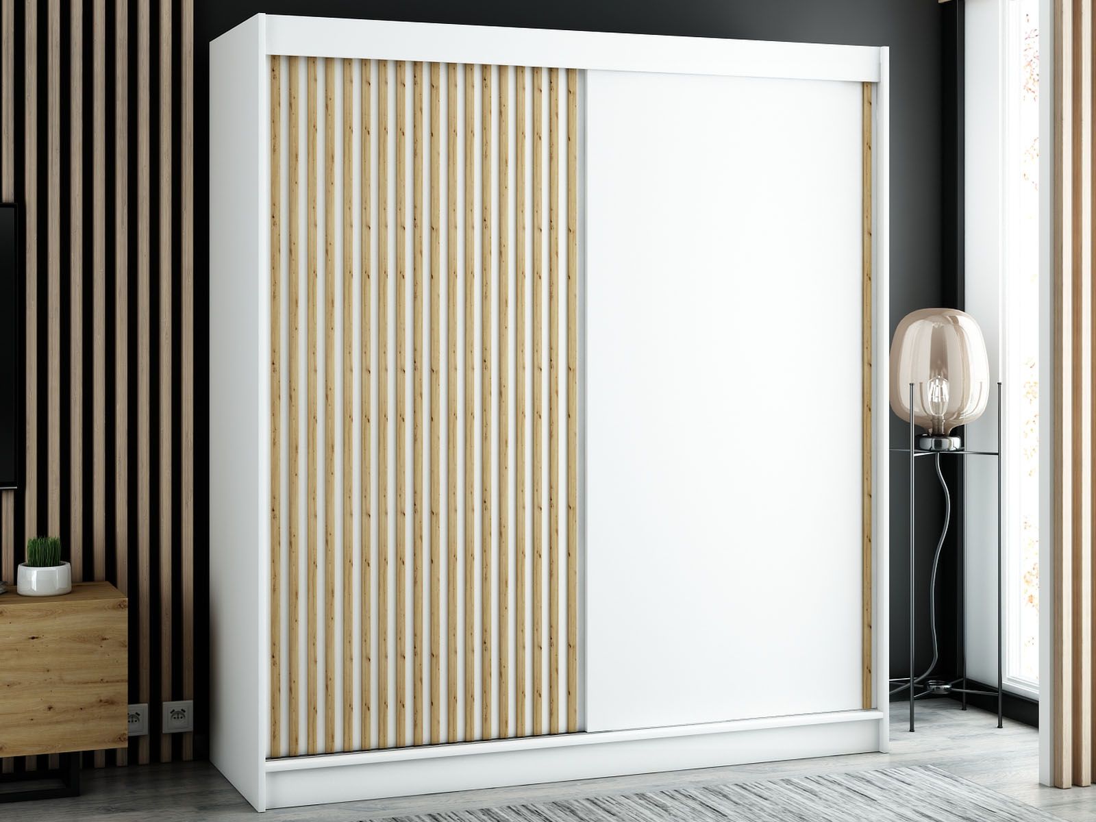 Armoire LAMORA 2 portes coulissantes 200 cm blanc
