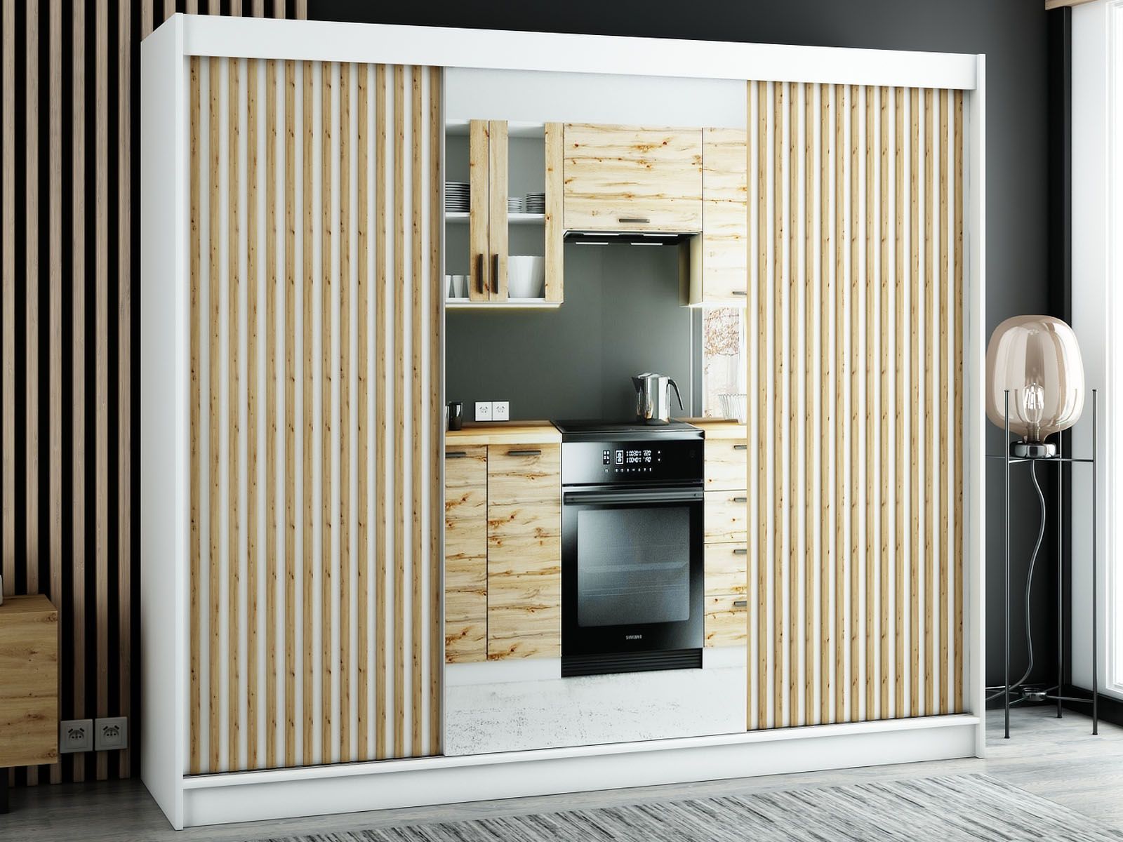 Armoire LAMORA 3 portes coulissantes 250 cm blanc avec miroir