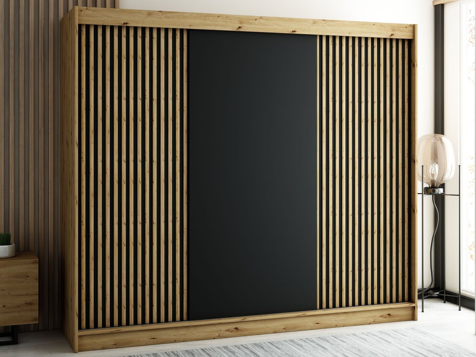 Armoire LAMORA 3 portes coulissantes 250 cm chêne artisan