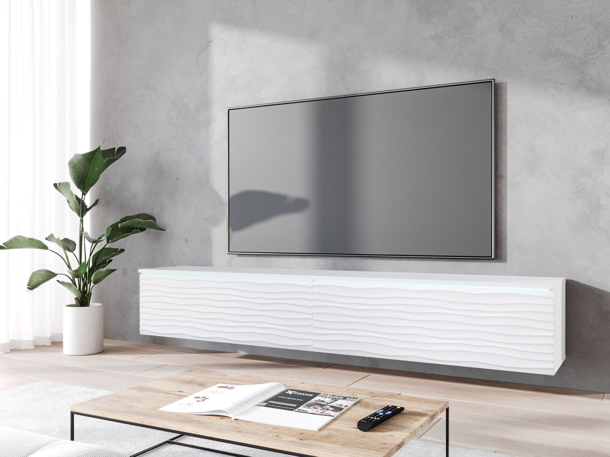 Meuble tv-hifi DONATIEN 2 portes battantes 180 cm blanc