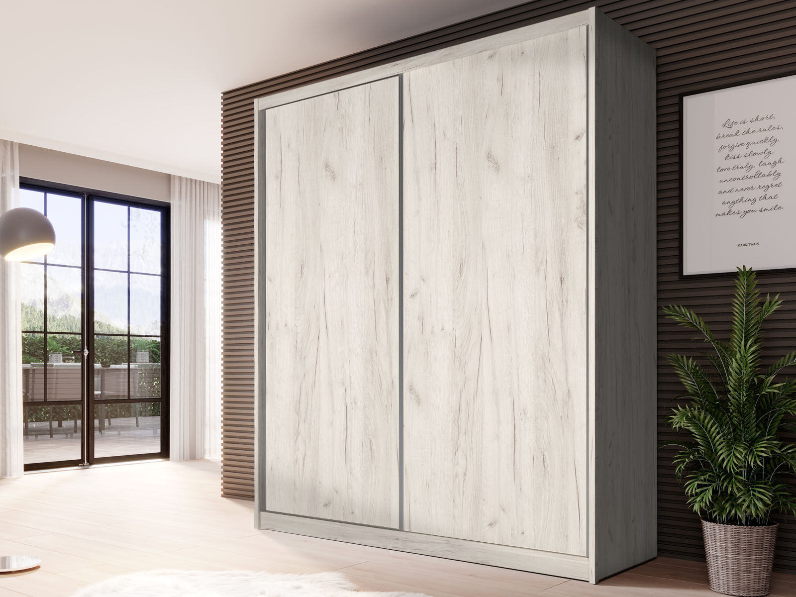 Armoire MACRO 2 portes coulissantes 180 cm chêne blanchi