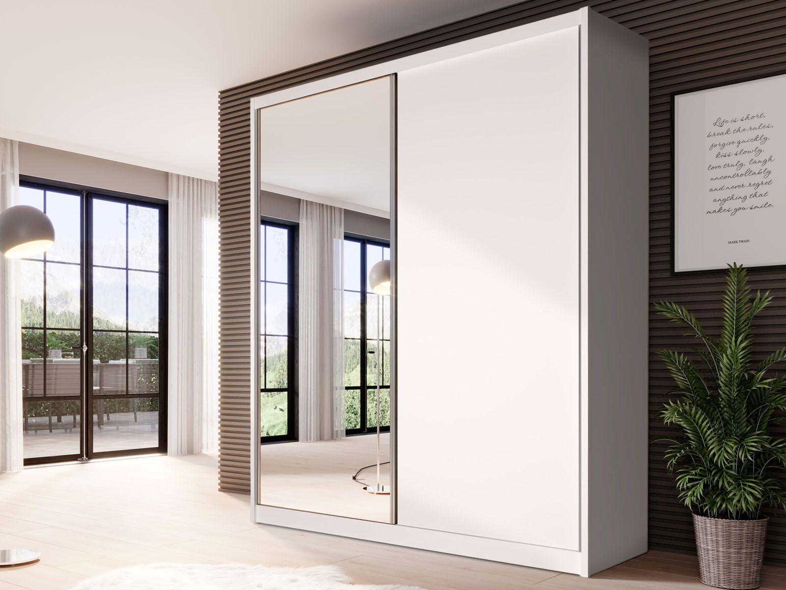 Armoire MACRO 2 portes coulissantes 180 cm blanc alpin avec miroir