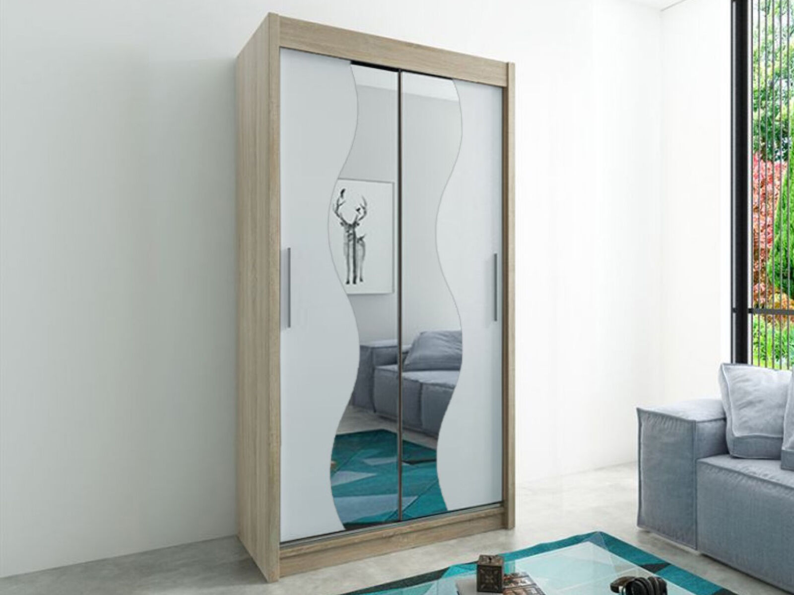 Armoire MADERA 2 portes coulissantes 100 cm sonoma/blanc