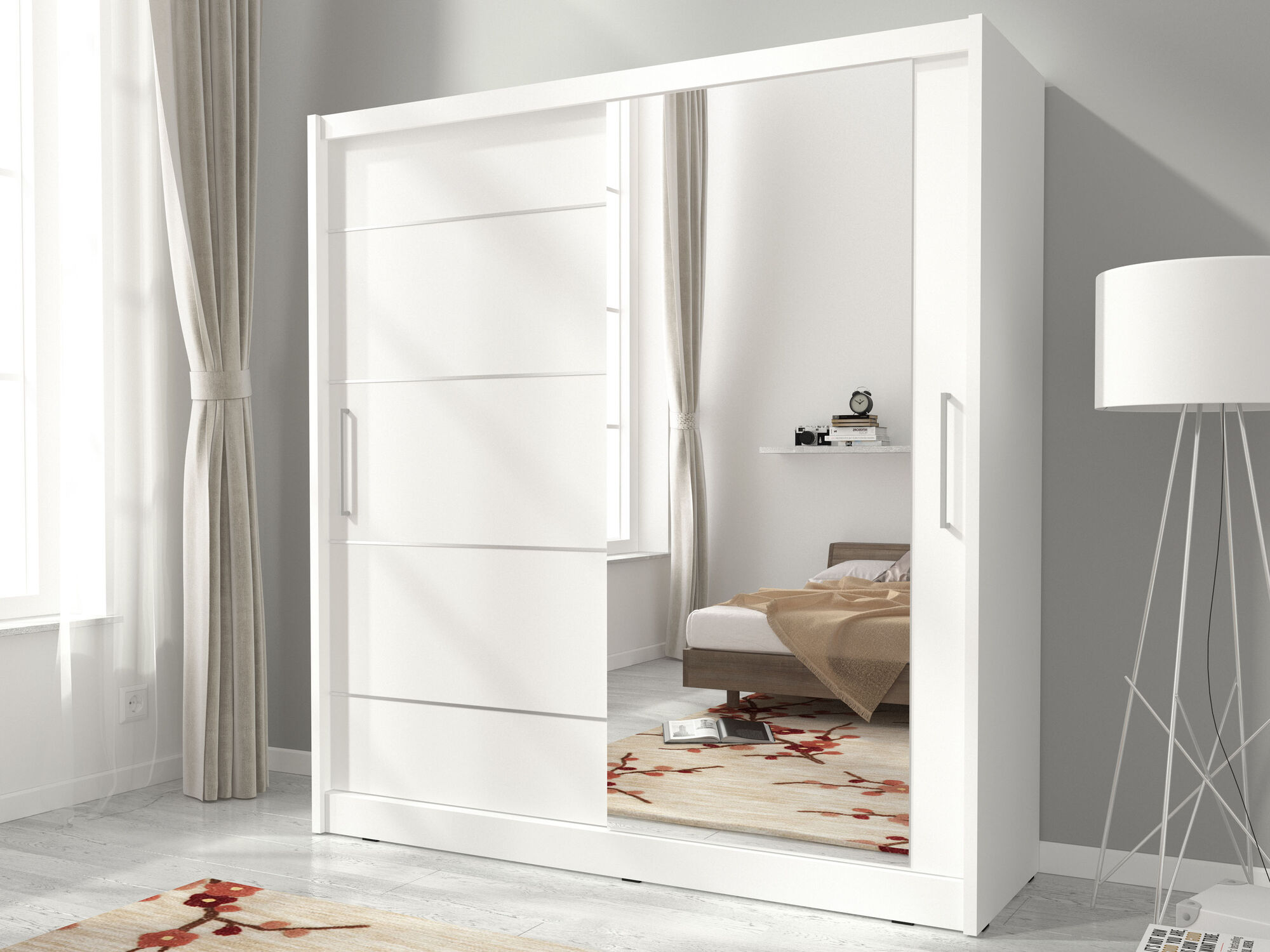 Armoire MADJER 2 portes coulissantes 180 cm blanc avec miroir
