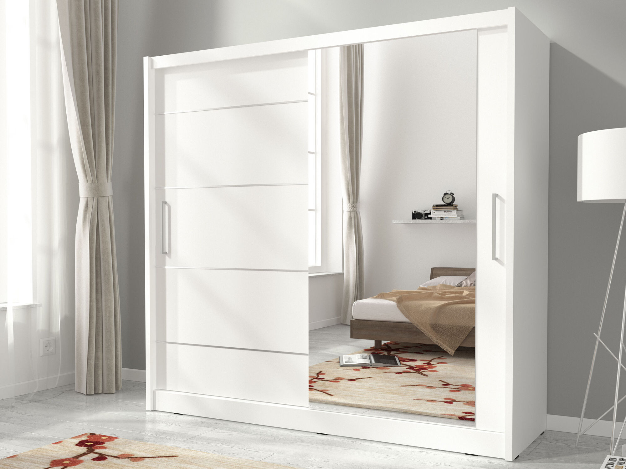 Armoire MADJER 2 portes coulissantes 200 cm blanc avec miroir