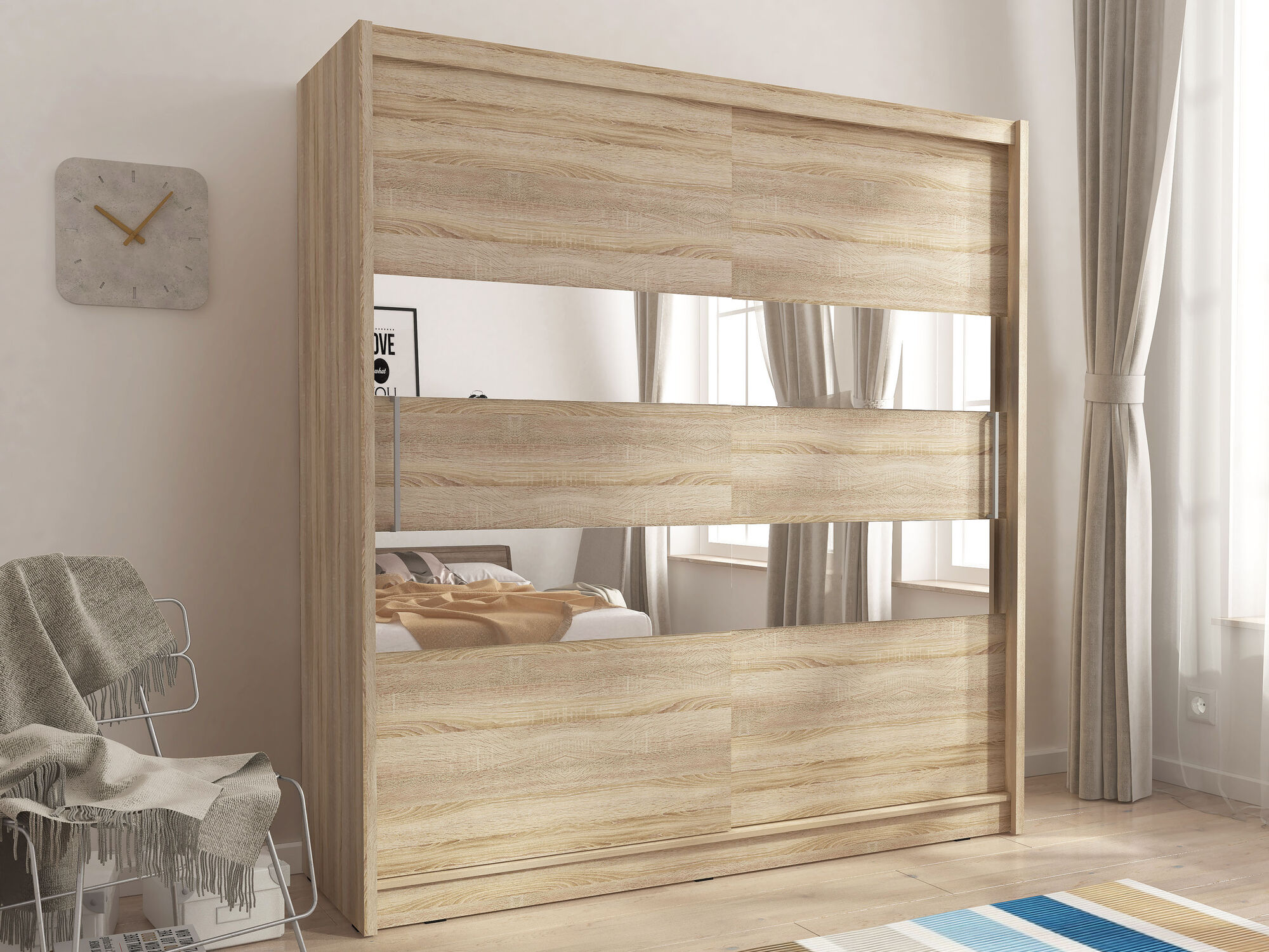 Armoire MADJER II 2 portes coulissantes 180 cm chêne sonoma