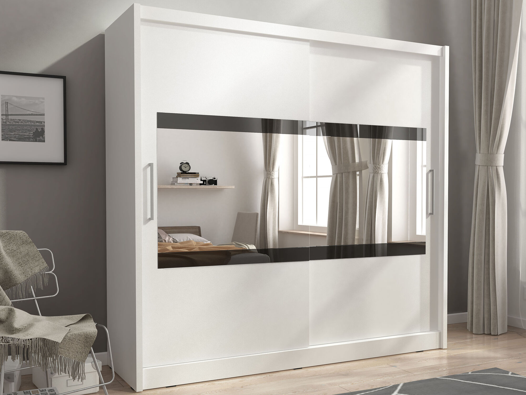 Armoire MADJER III 2 portes coulissantes 200 cm blanc