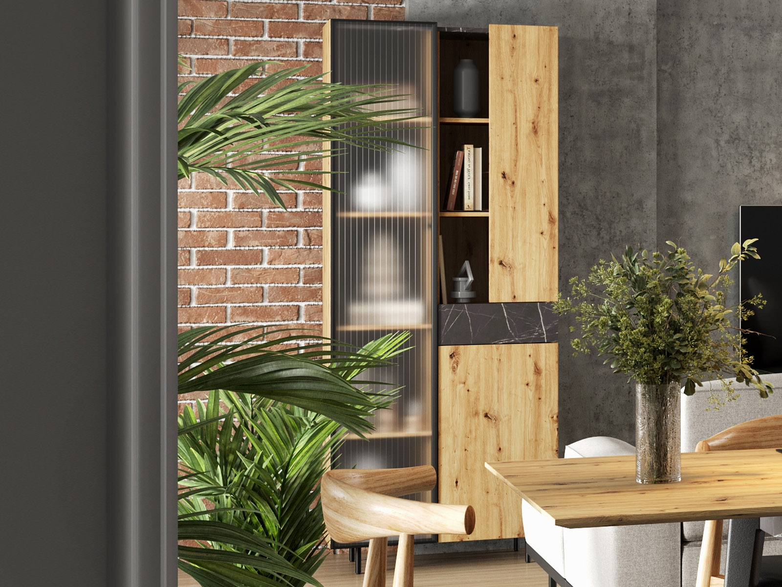 Vitrine MARCATO 3 portes 1 tiroir chêne artisan