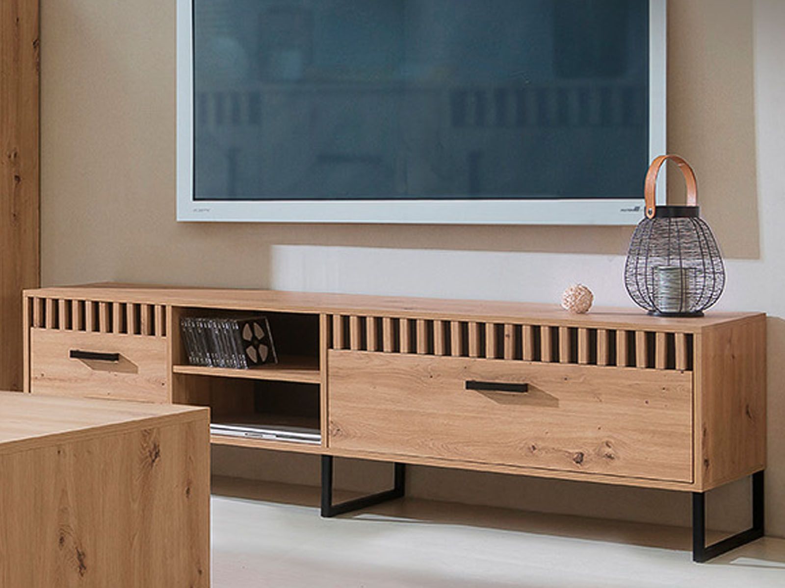 Meuble tv-hifi LAMINE 2 portes abattantes chêne artisan