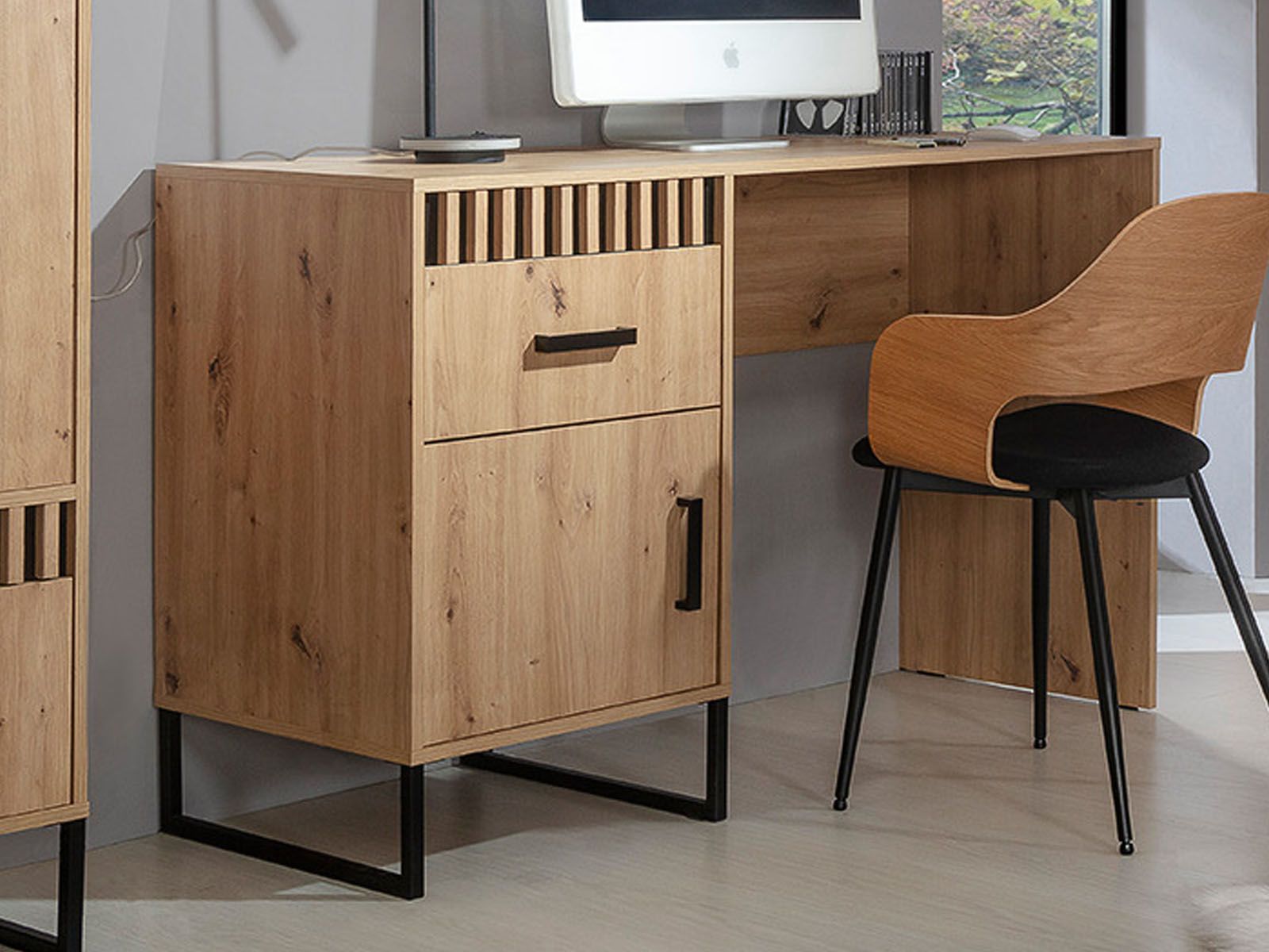 Bureau LAMINE 1 porte 1 tiroir chêne artisan