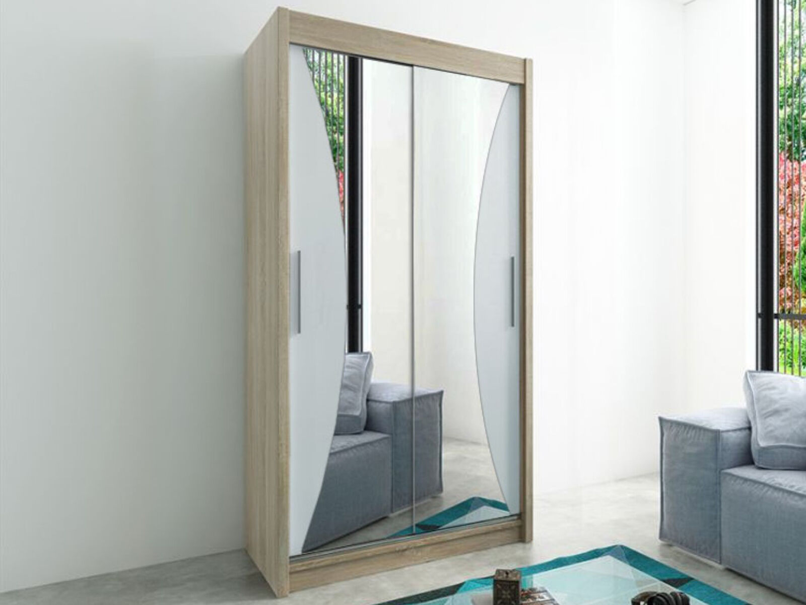 Armoire MONACORNE 2 portes coulissantes 100 cm sonoma/blanc