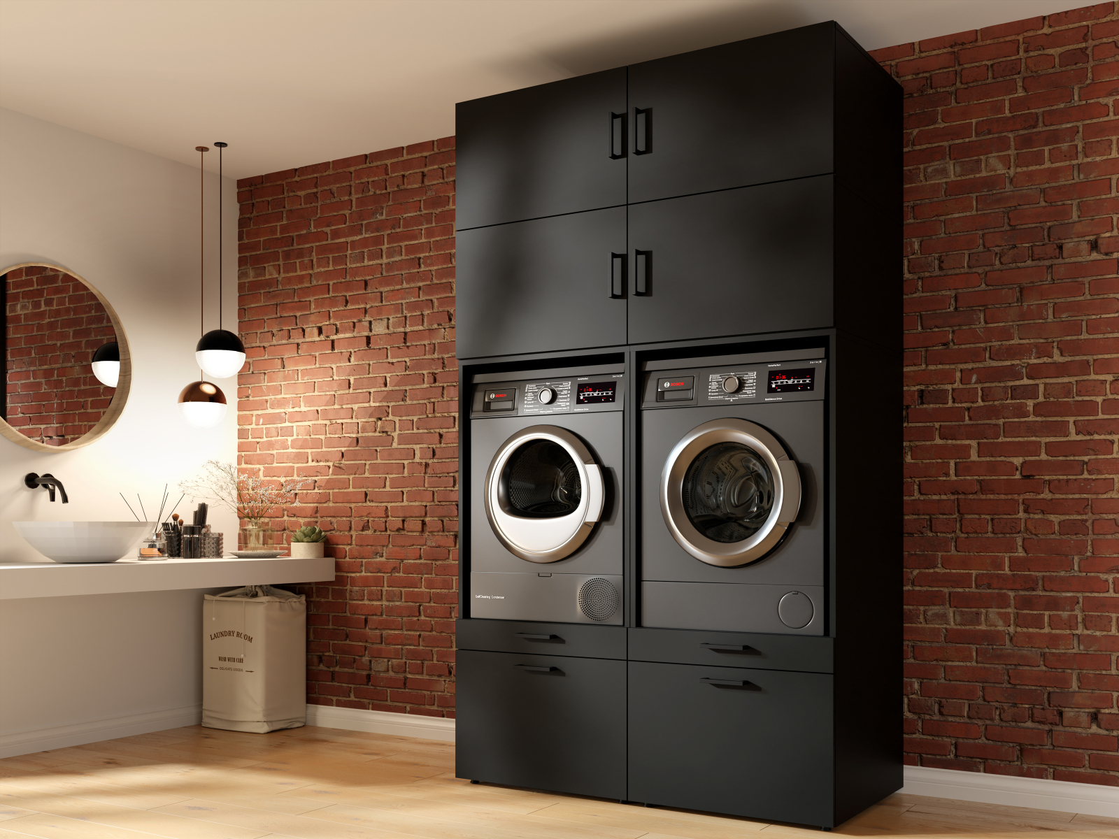 Meuble WASHING 2 machines côte à côte extra LARGE noir