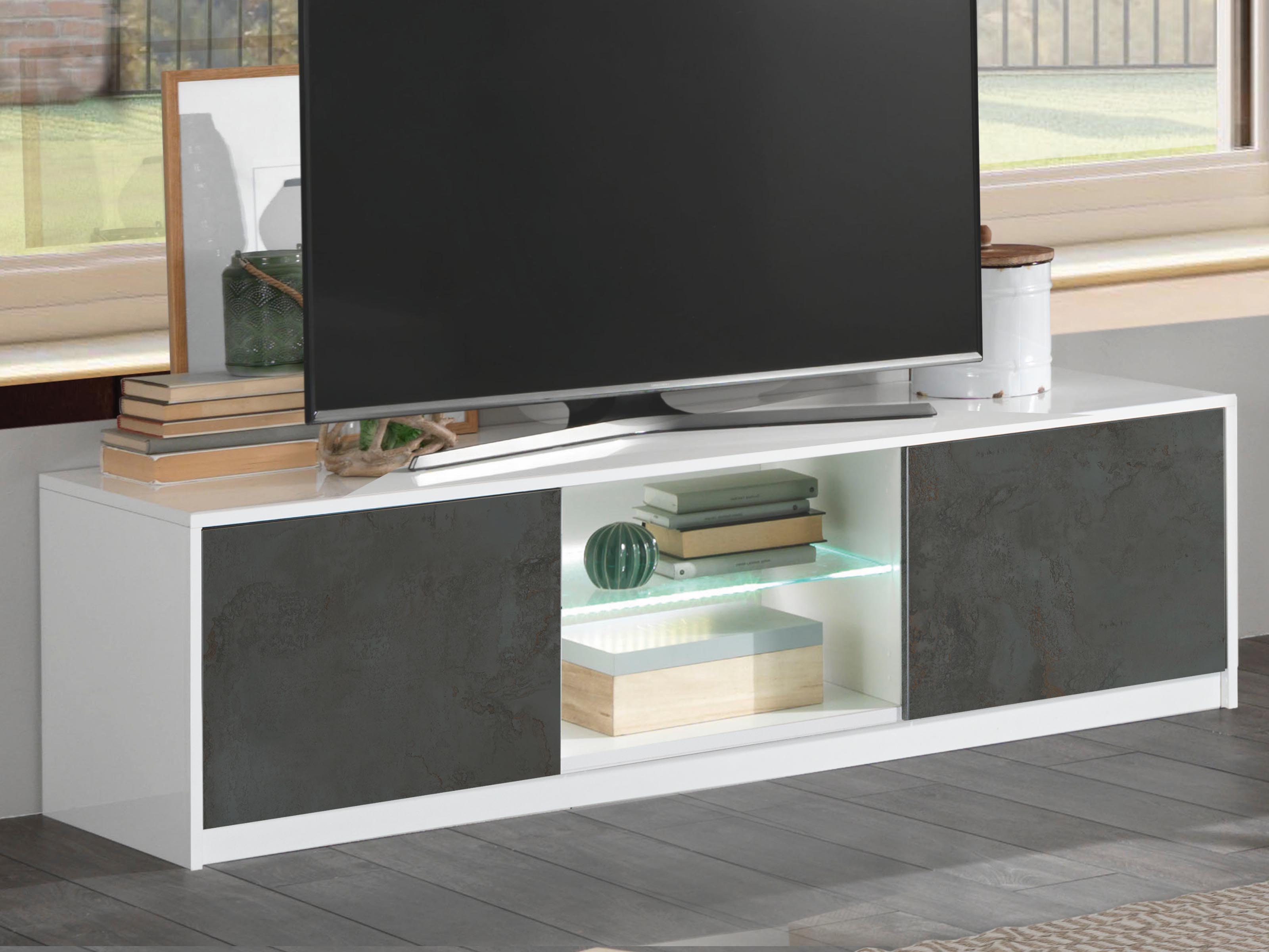 Meuble tv-hifi GIARDINO 2 portes blanc/graphite