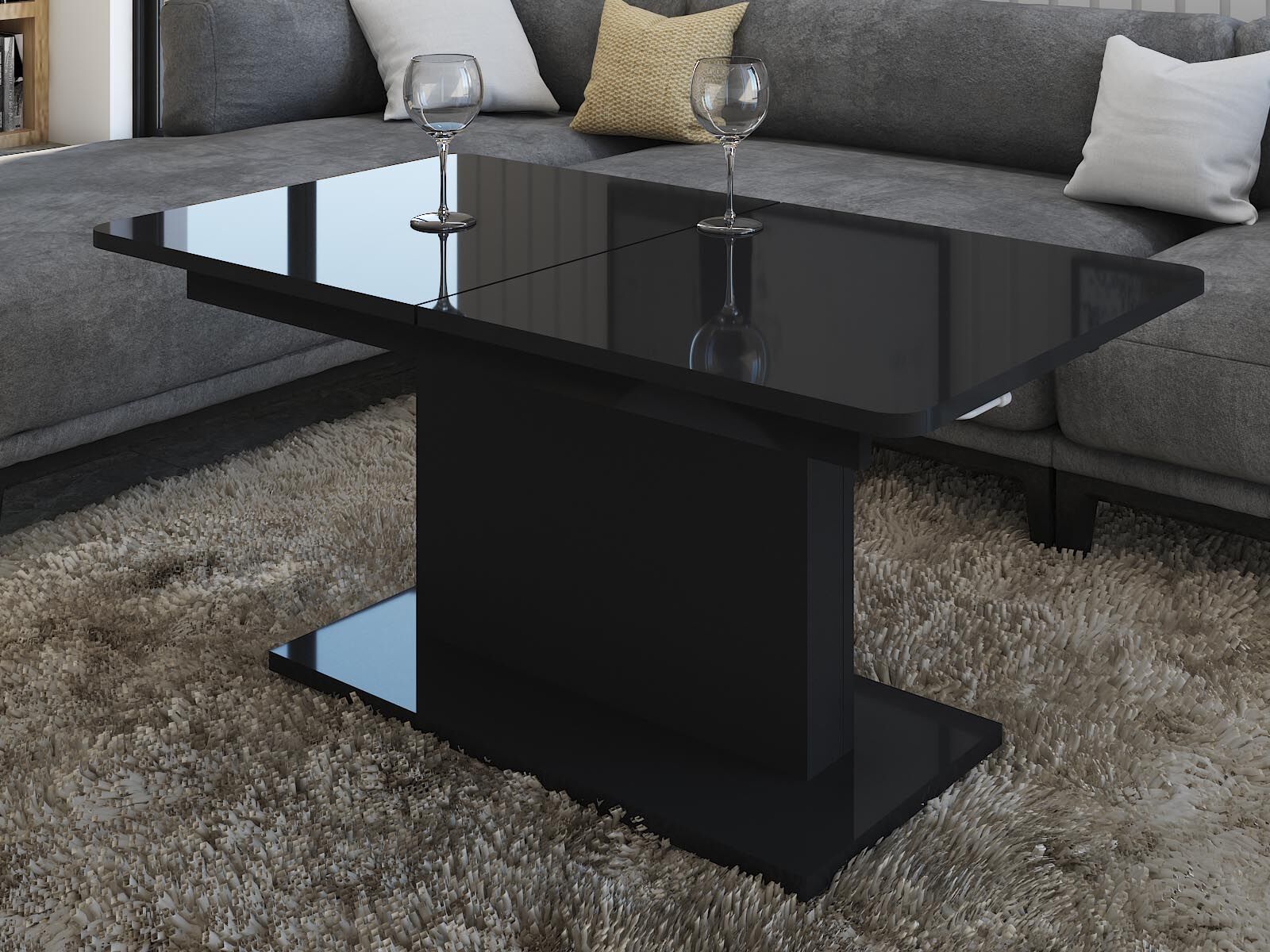 Table basse OPTIMUS 120 > 167,5 cm avec allonge noir brillant