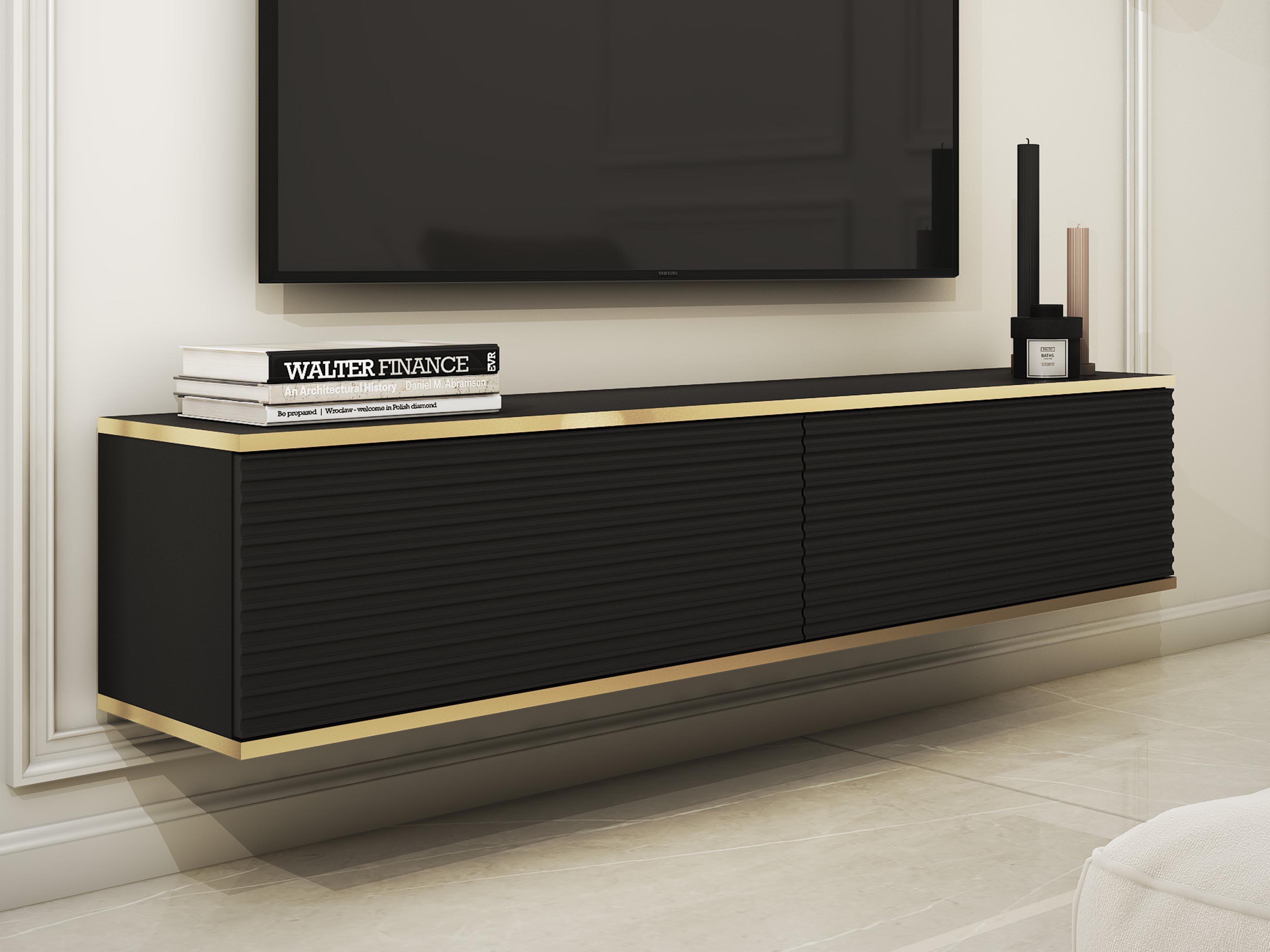 Meuble tv-hifi ORIKA 2 portes battantes noir