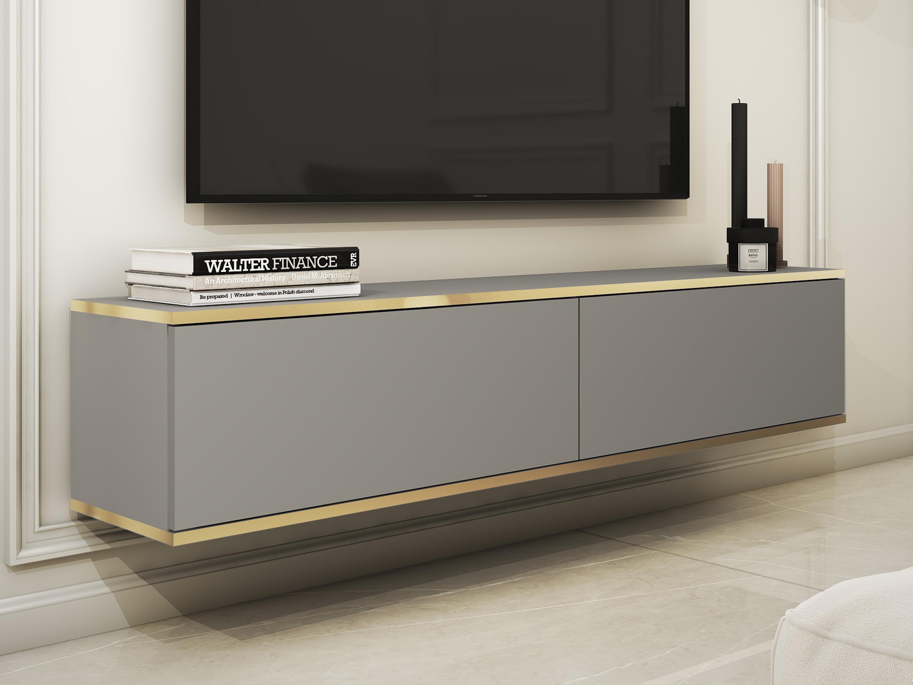 Meuble tv-hifi OROKI 2 portes battantes gris