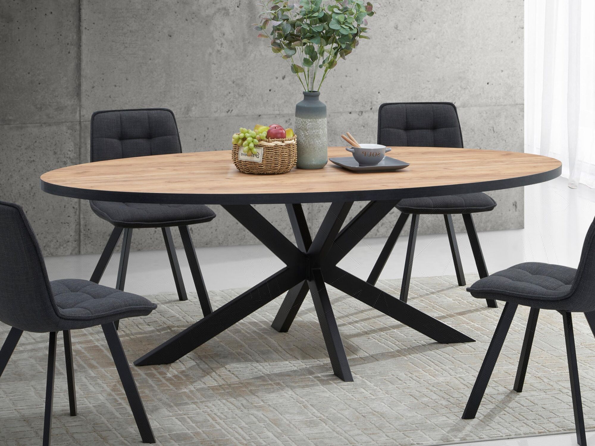 Table repas ovale LANAKO 110x220 cm chêne français d'automne