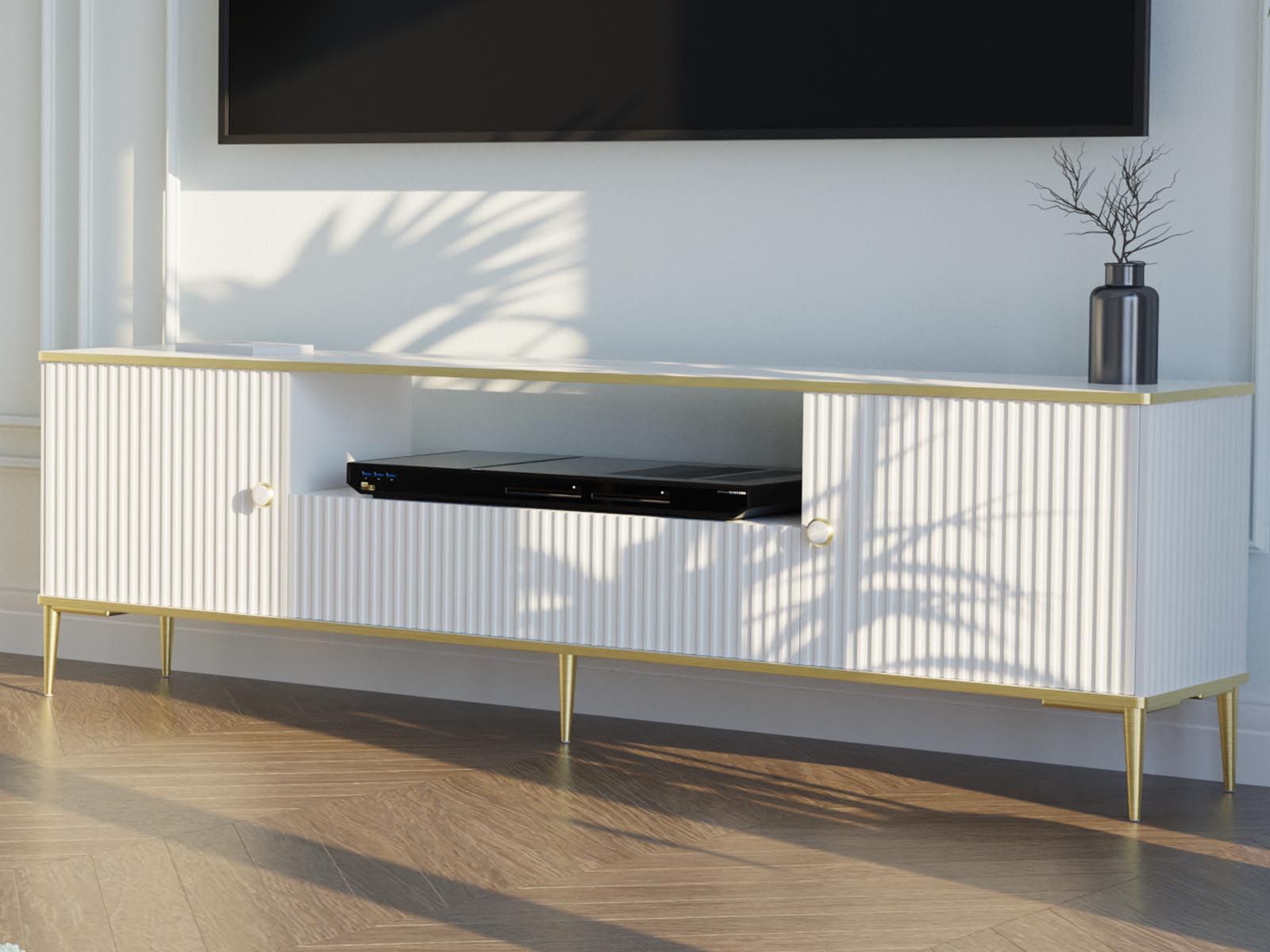 Meuble tv-hifi PEGASUS 2 portes 1 tiroir blanc/or