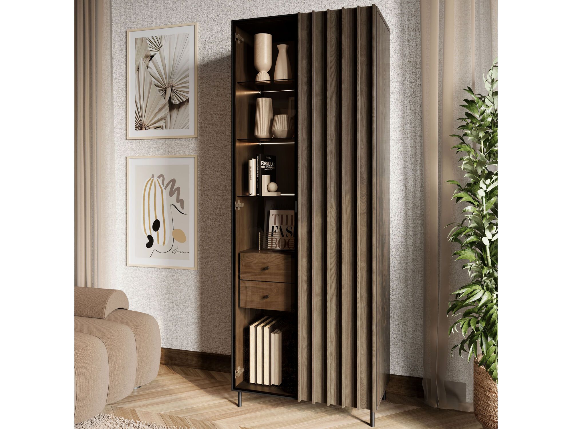 Vitrine PELOSA 2 portes frêne portland/noir