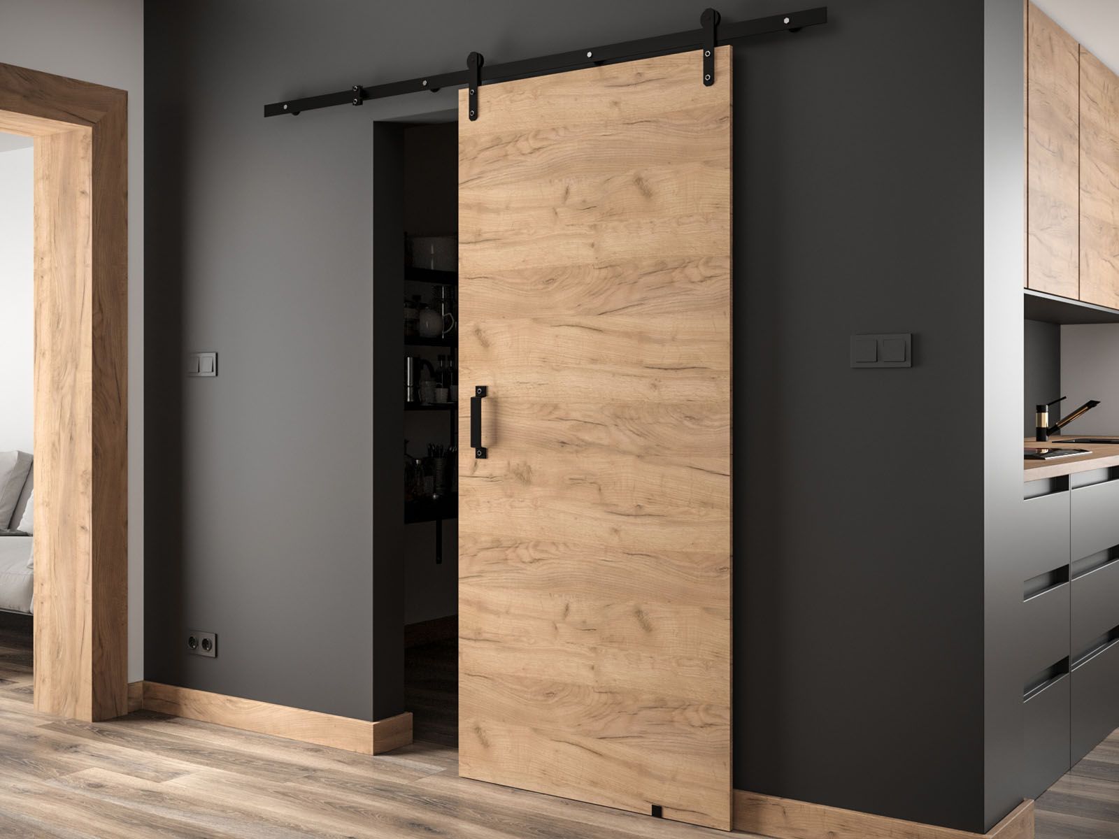 Porte coulissante PIXAL chêne artisan doré