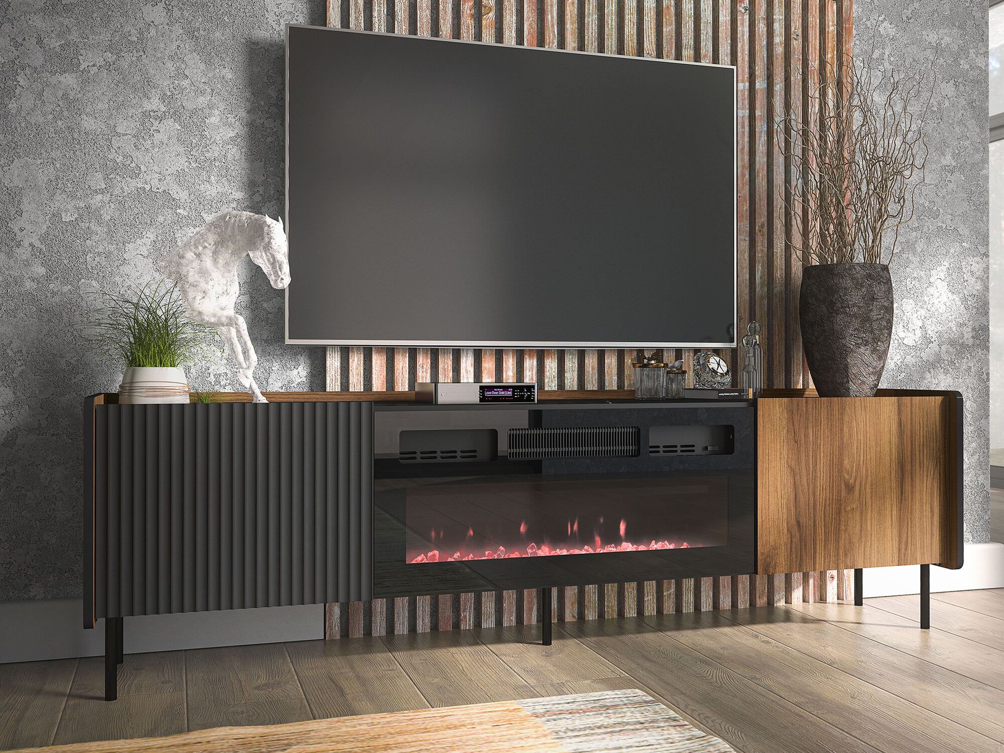 Meuble tv-hifi PERDITA 2 portes noyer/noir