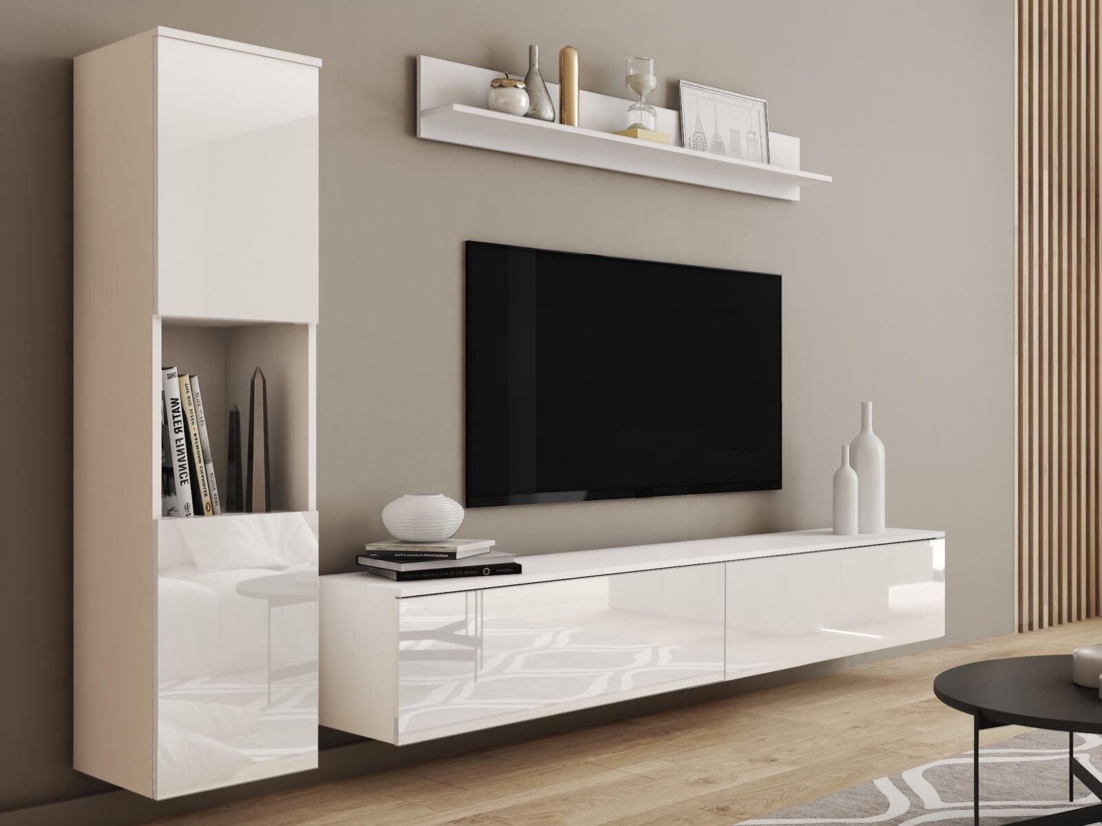 Mur tv-hifi PARLO 4 portes blanc/blanc brillant