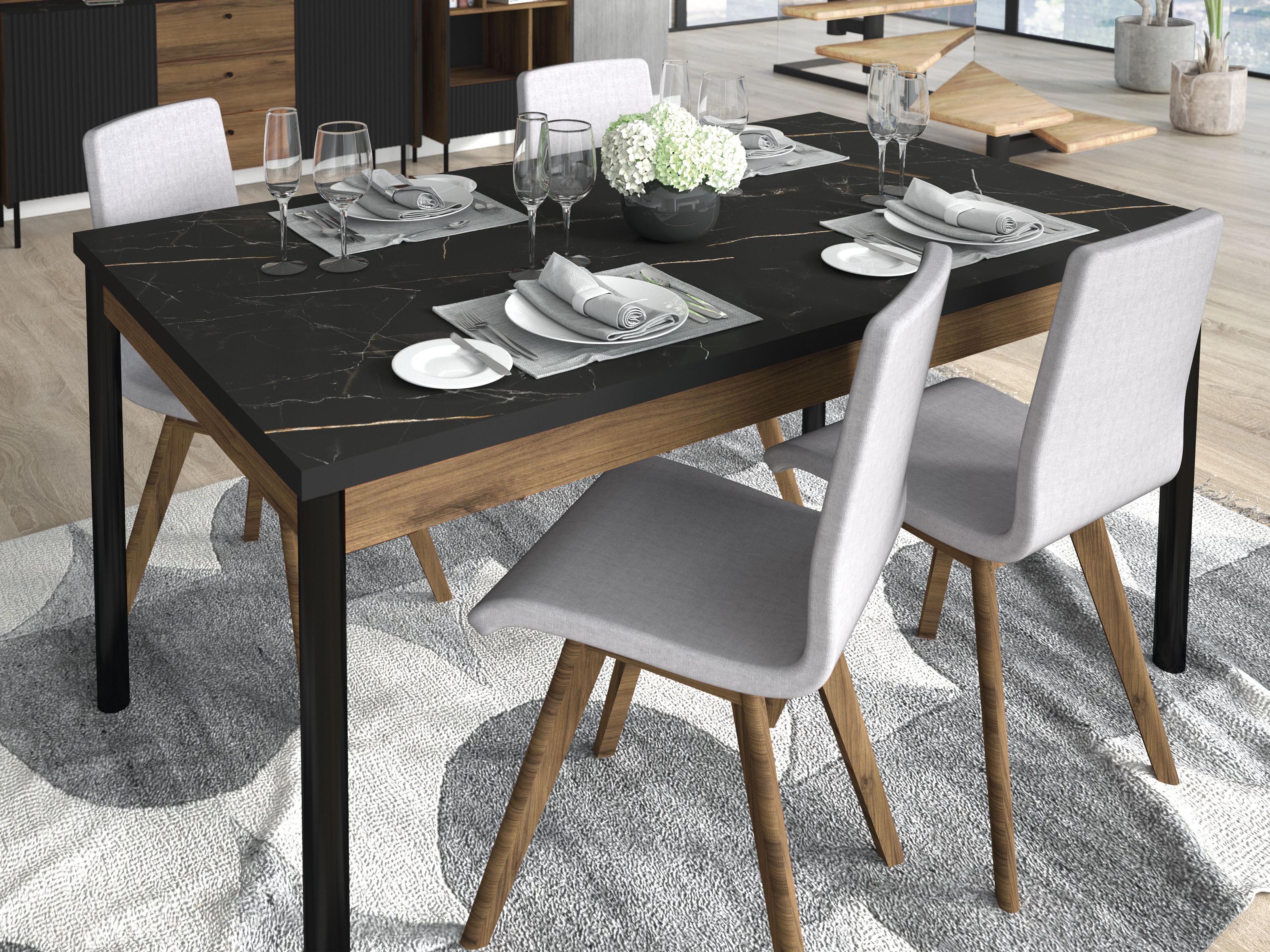 Table repas allongeable PRESTIGIA 160 > 200 > 240 cm noir/noix warmia