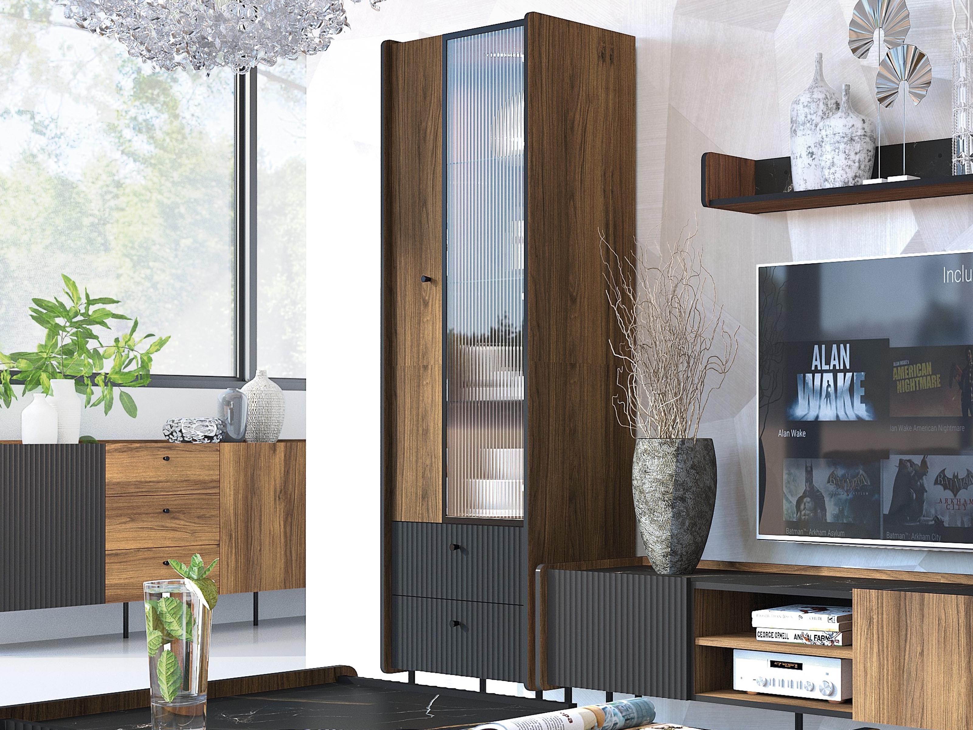 Colonne PRESTIGIA 2 portes 2 tiroirs noir/noix warmia