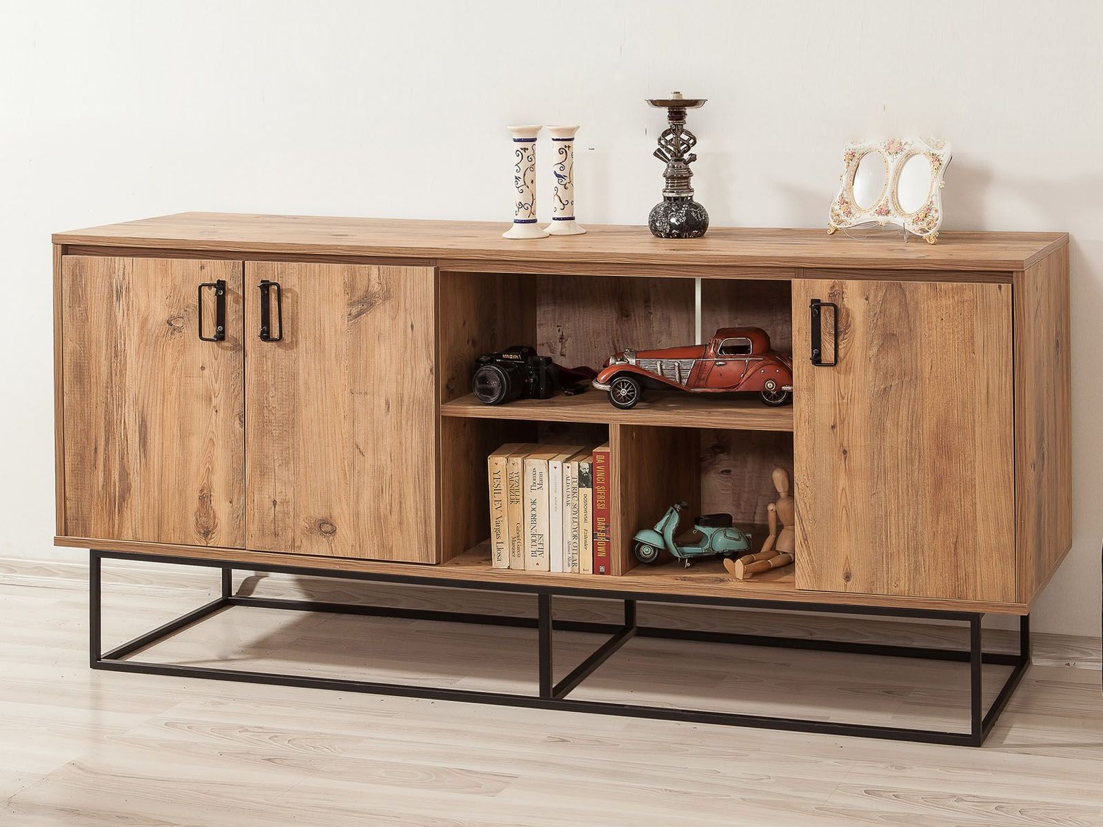 Buffet/bahut QUANTIC 3 portes pin/noir