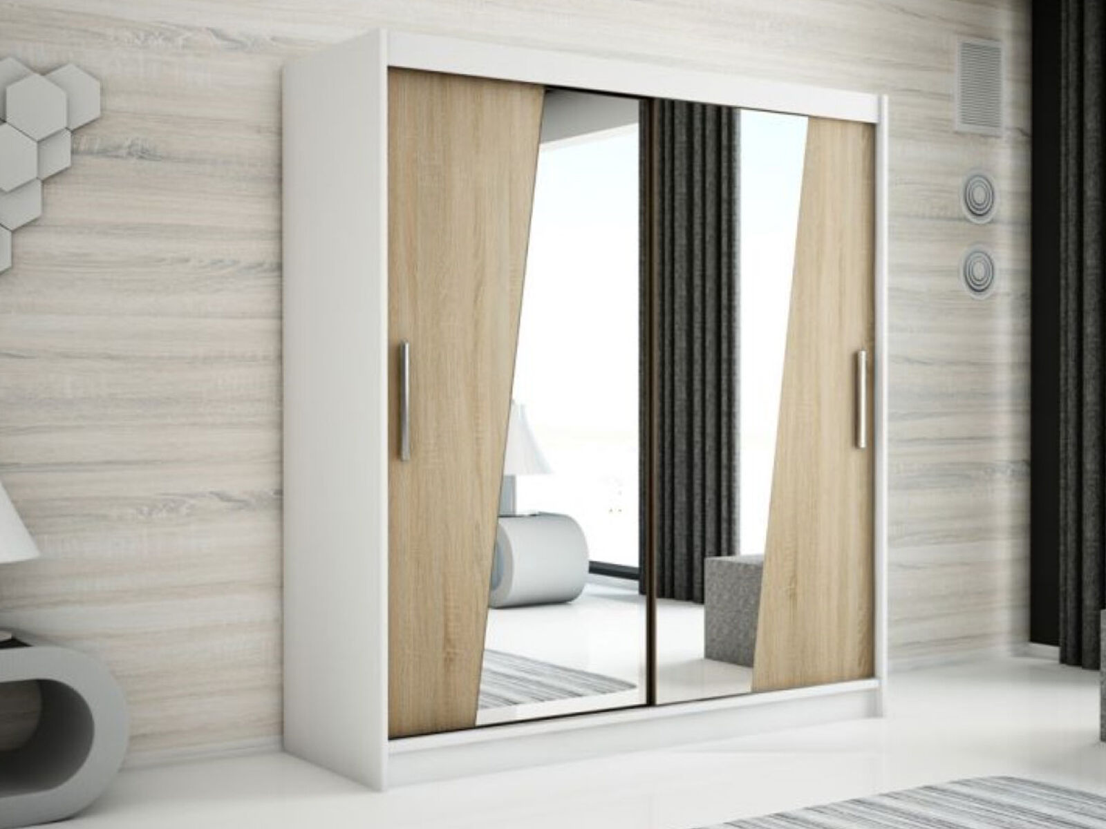 Armoire RHOMBO 2 portes coulissantes 200 cm blanc/sonoma