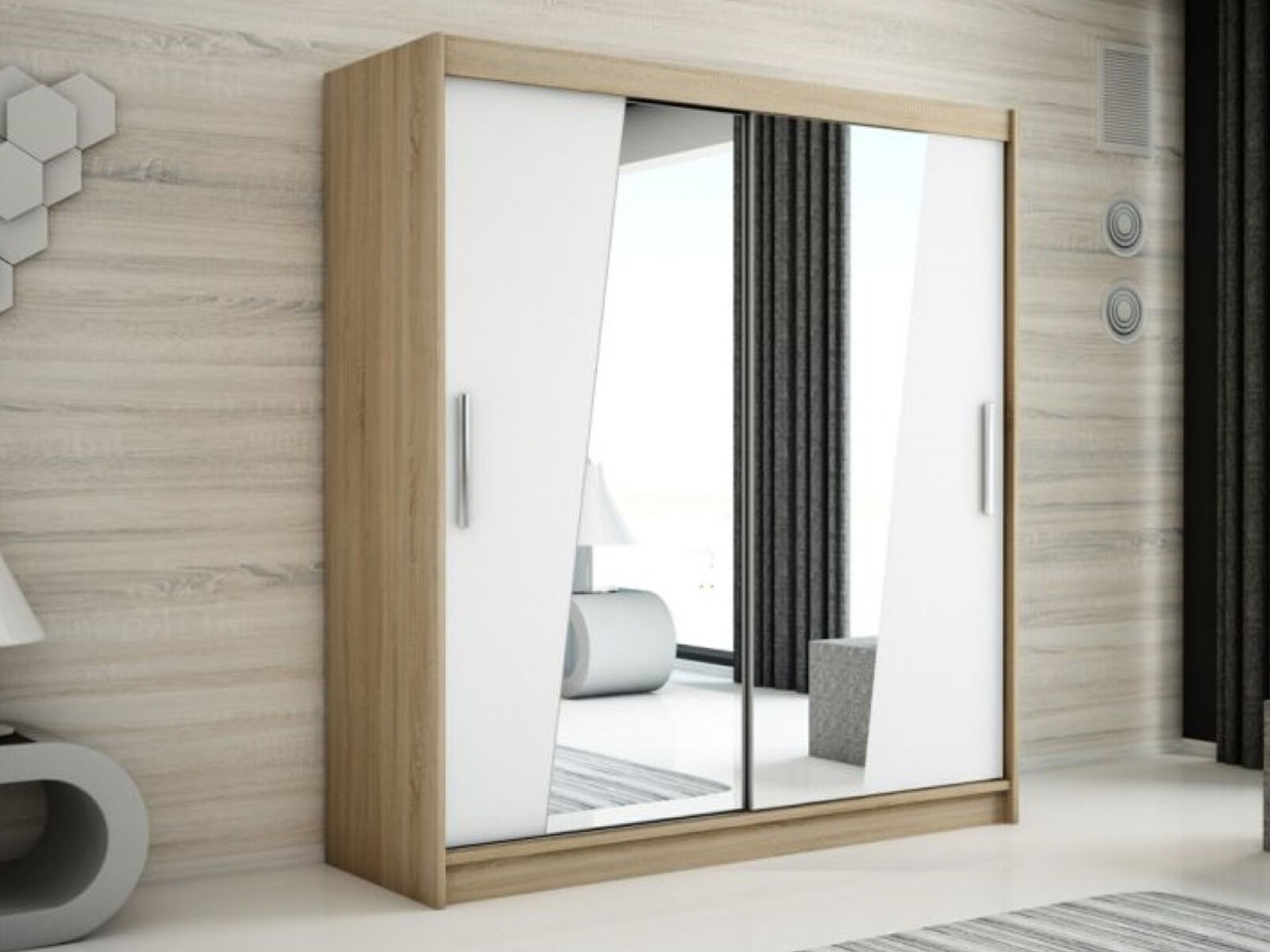 Armoire RHOMBO 2 portes coulissantes 180 cm sonoma/blanc